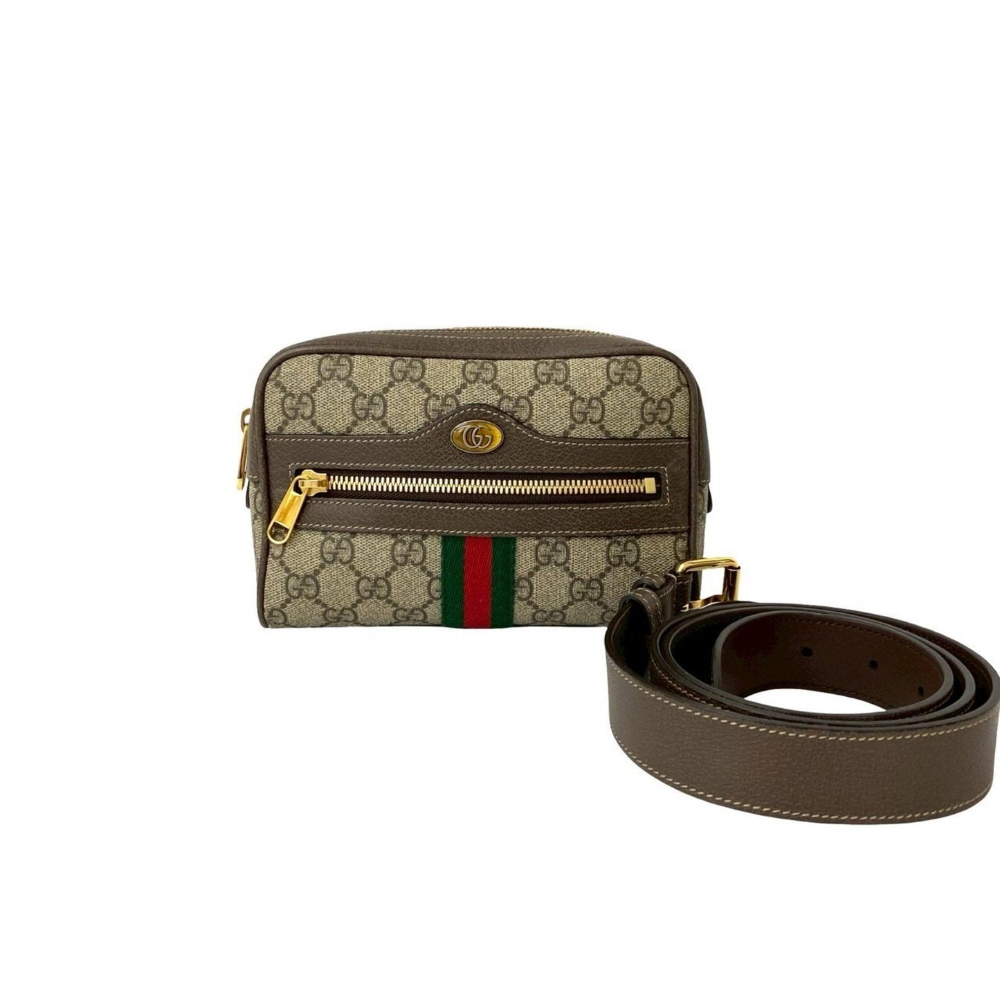 Gucci Brown Green Red Color Leather Pvc Shoulder Bag Sling Bag ( )