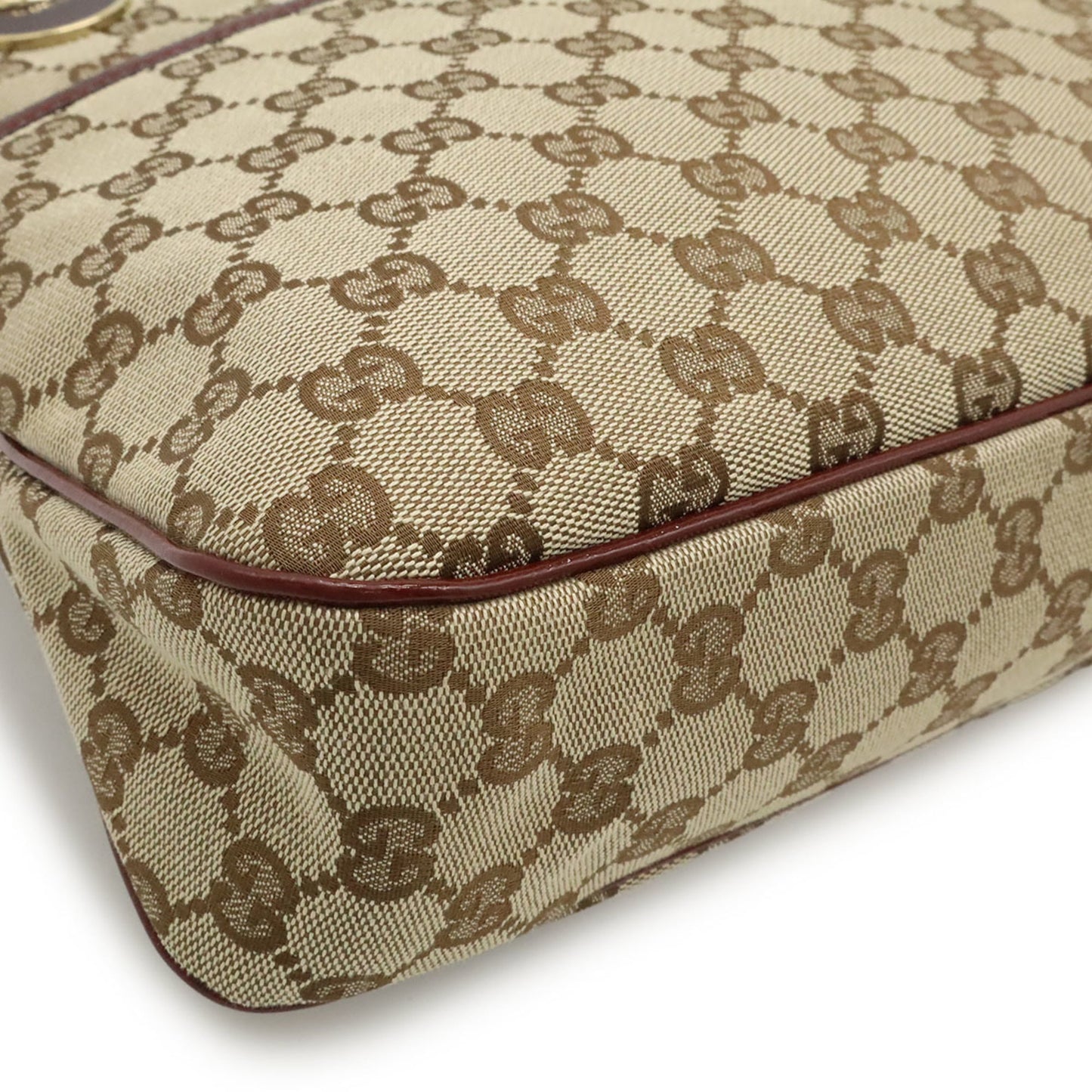 Gucci Beige Bordeaux Canvas Leather Shoulder Bag Tote Bag ( )