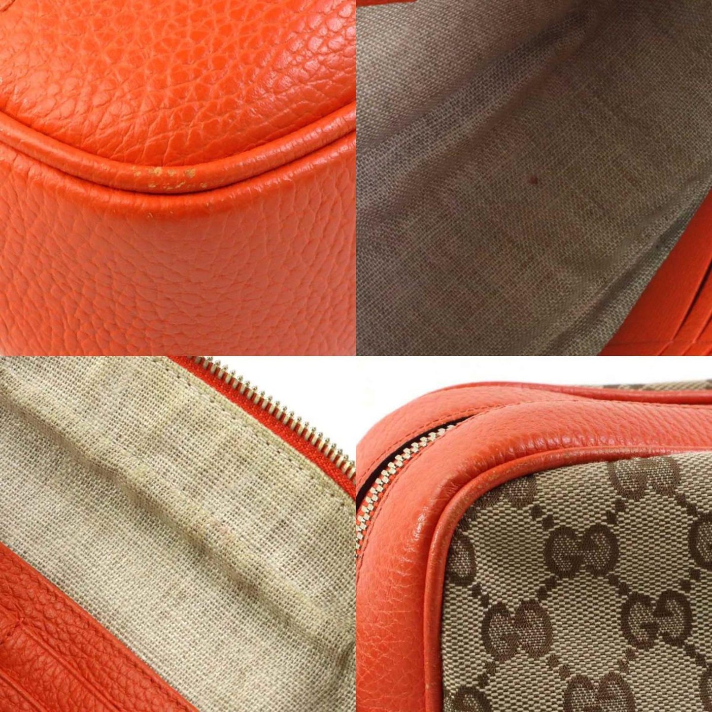 Gucci Brown Orange Canvas Leather Shoulder Bag
