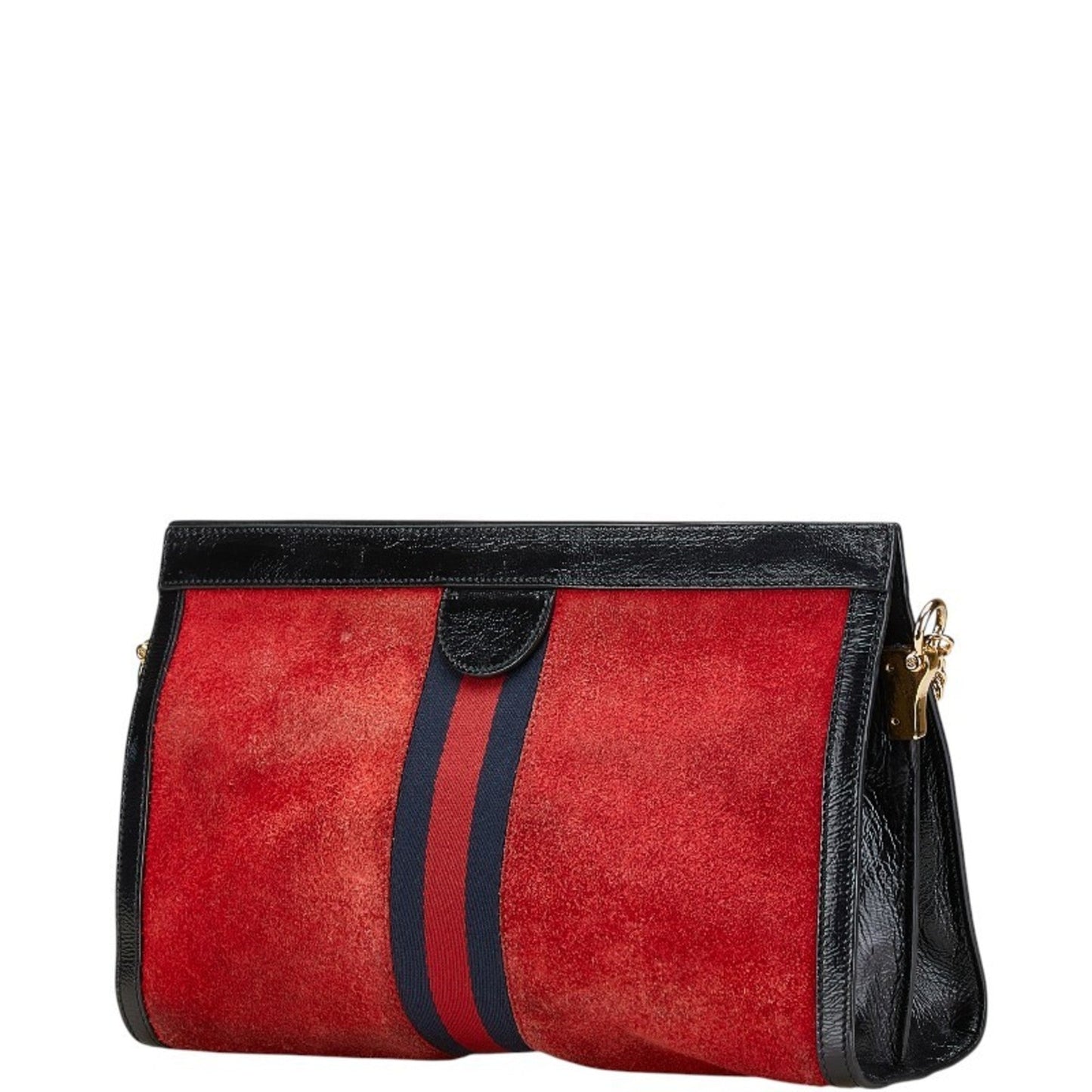 Gucci Black Navy Red Color Leather Suede Shoulder Bag ( )