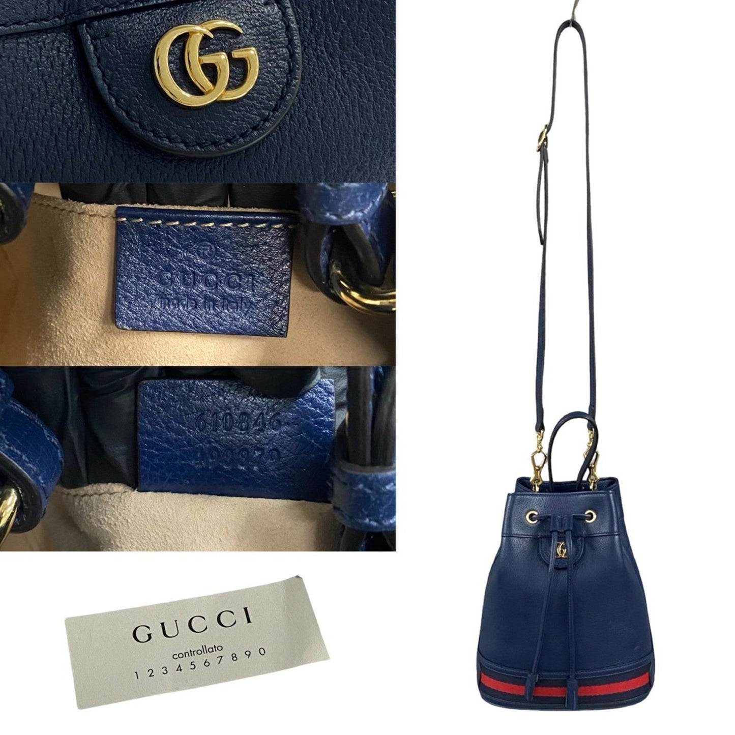 Gucci Navy Red Color Leather Handbag Shoulder Bag ( )