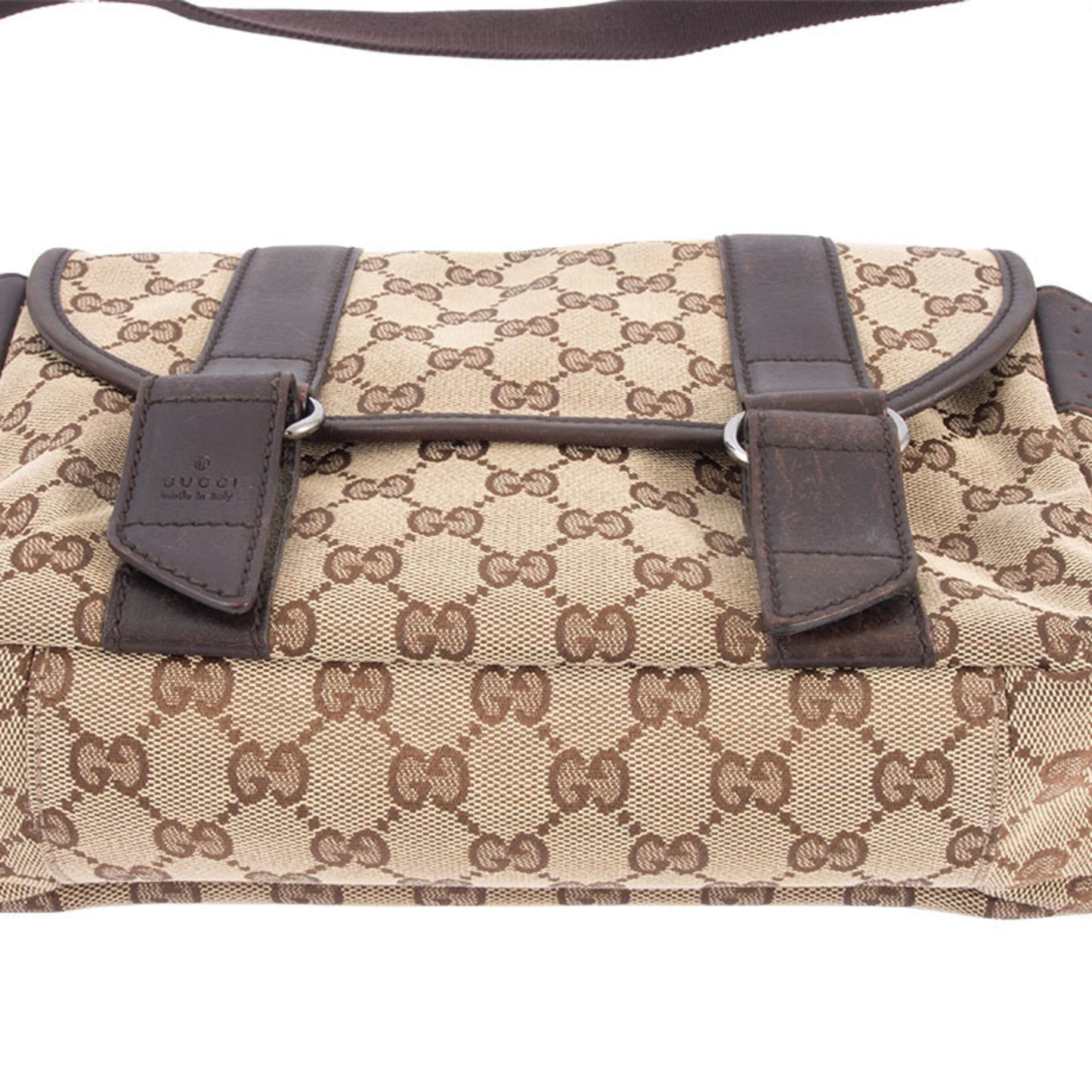 Gucci Beige Brown Gg Canvas Leather Shoulder Bag ( )