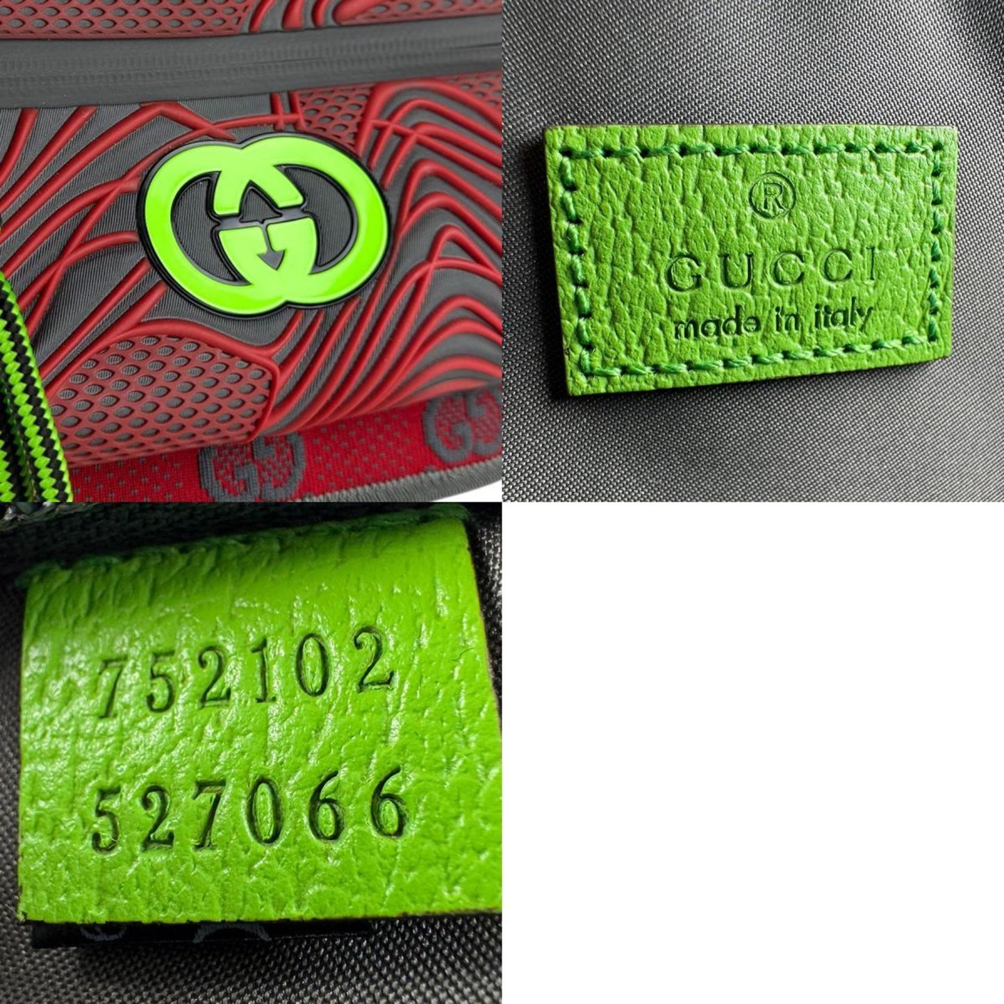 Gucci Gray Green Red Color Nylon Fanny Pack ( )