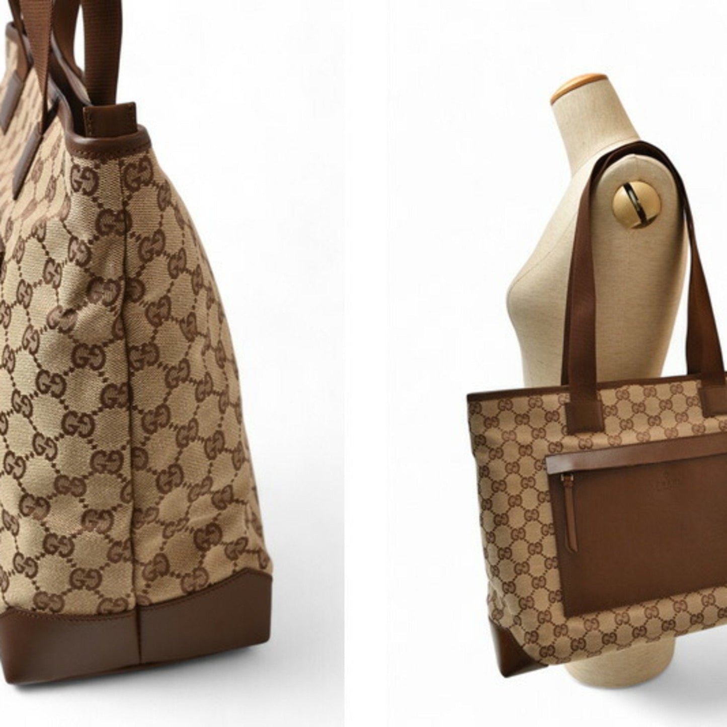 Gucci Brown Gg Beige Gg Canvas Tote Bag ( )