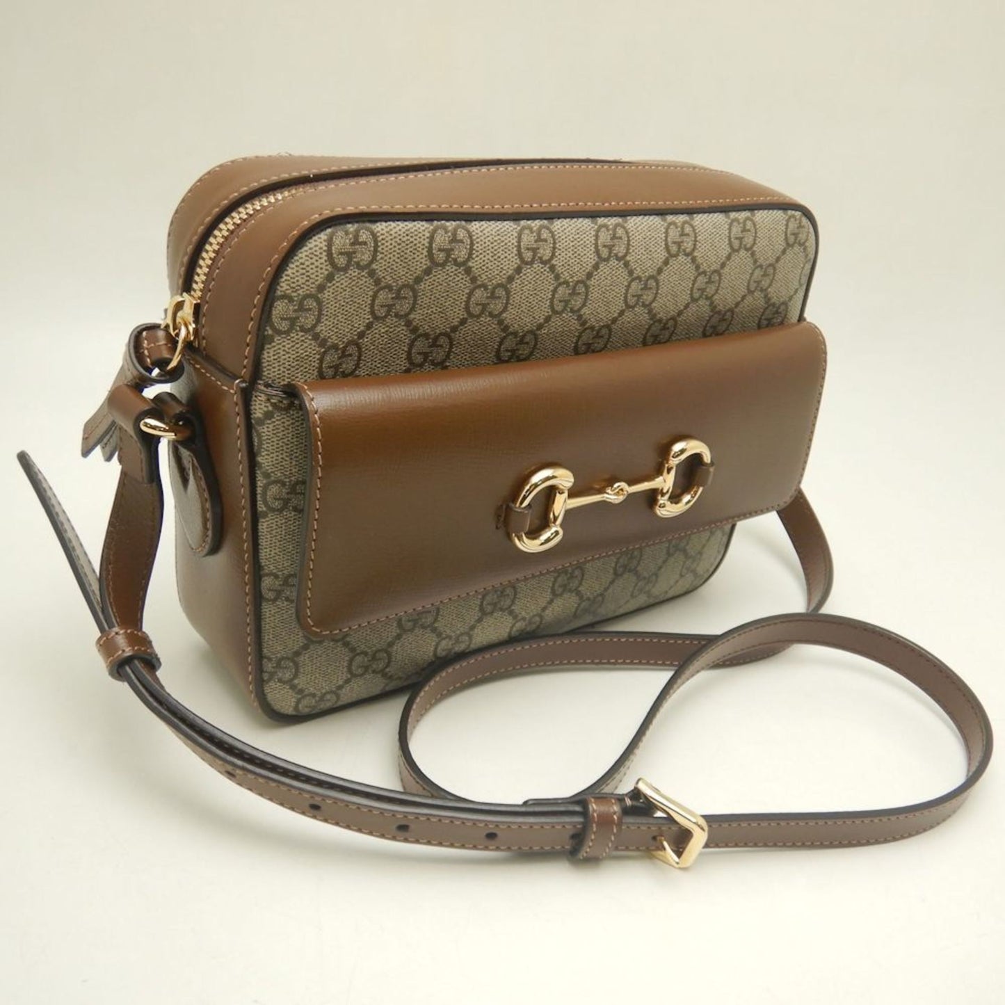 Gucci Horsebit Beige Brown Gg Supreme Leather Shoulder Bag ( )