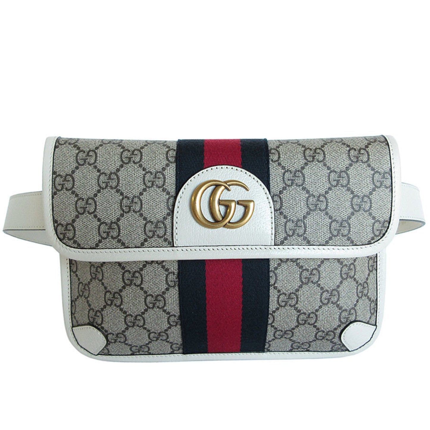Gucci Beige Brown Off-White Gg Supreme Canvas Leather Fanny Pack