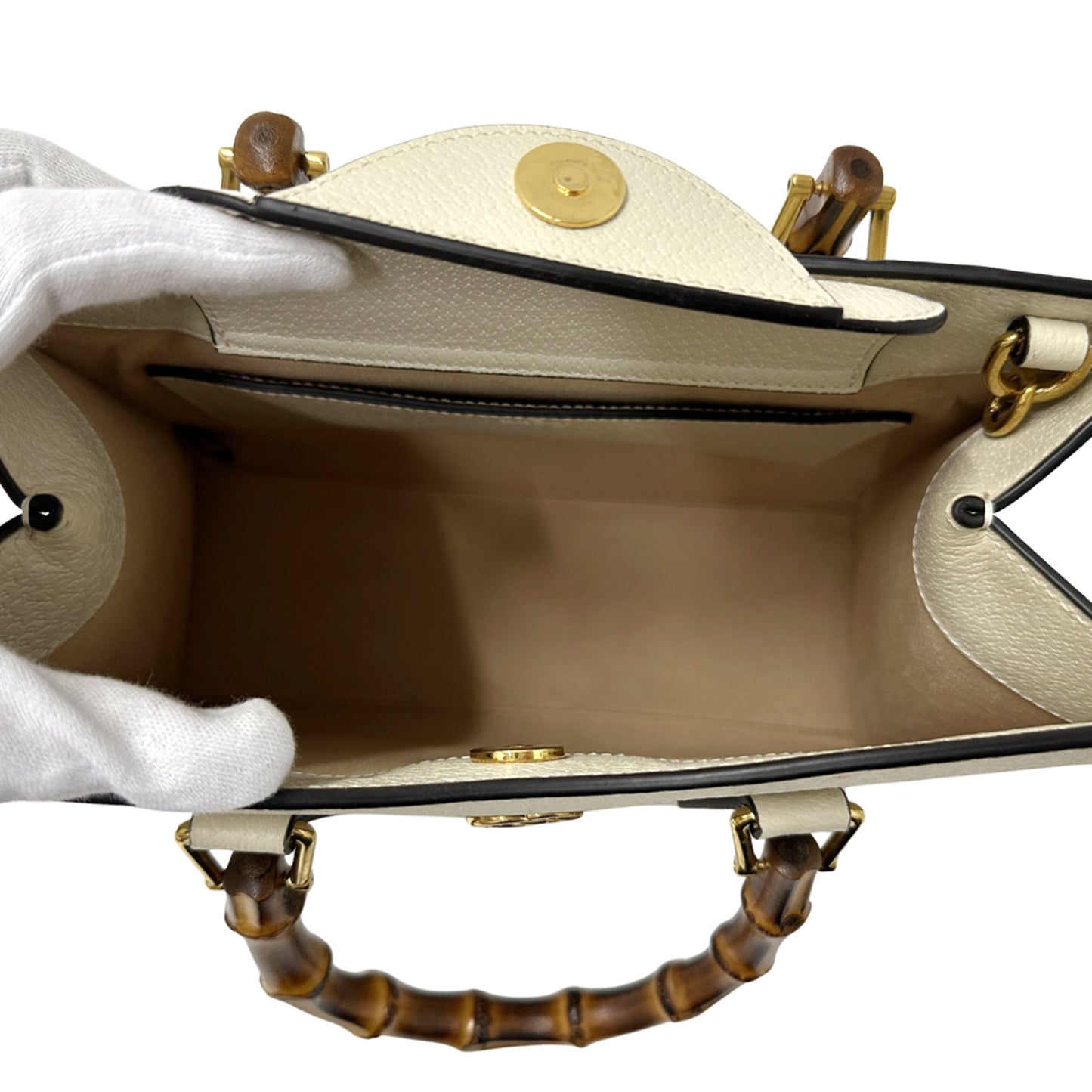 Gucci Bamboo White Leather Handbag Shoulder Bag ( )