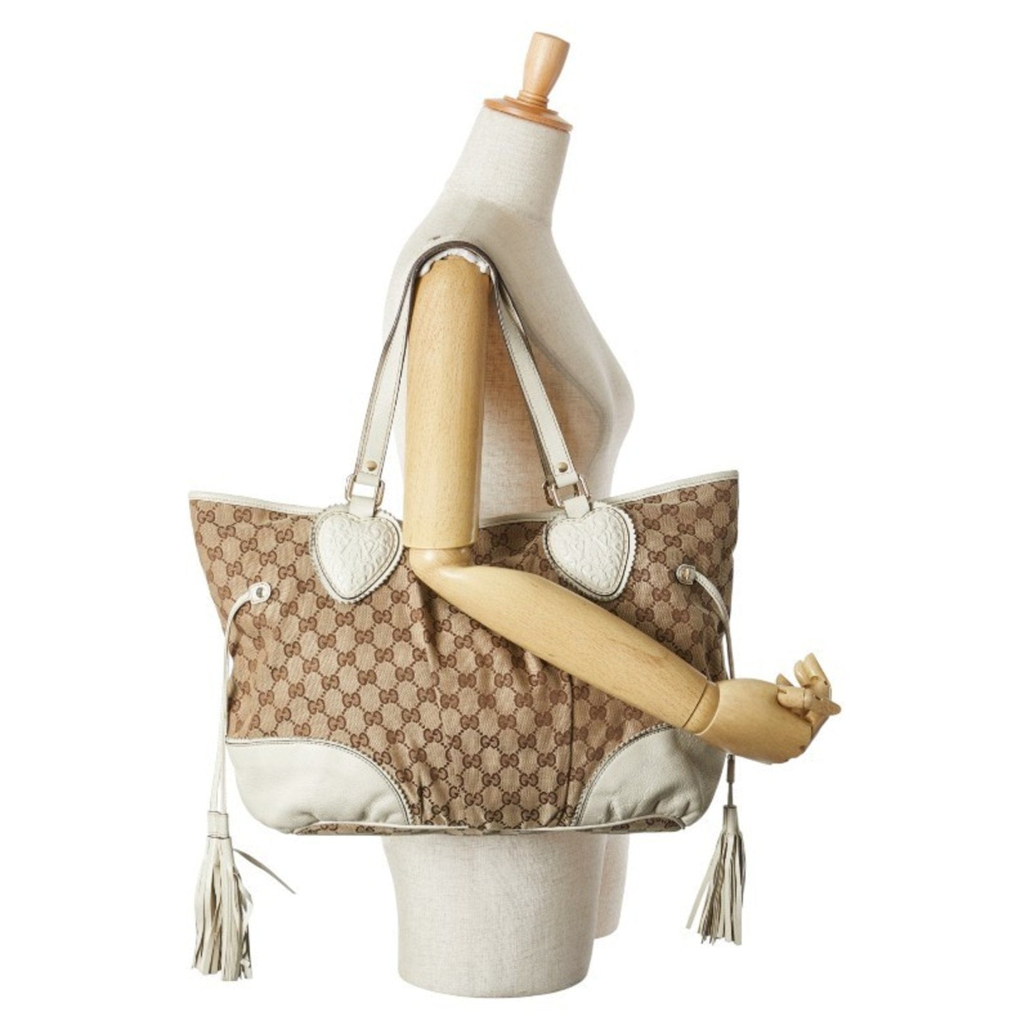 Gucci Gg Canvas Beige White Gg Canvas Leather Shoulder Bag Tote Bag ( )
