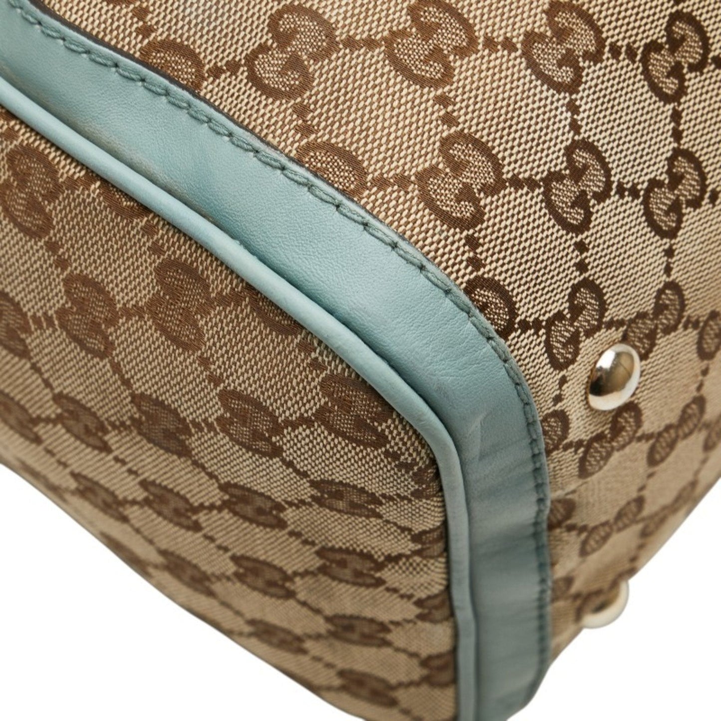 Gucci Beige Blue Canvas Leather Handbag Shoulder Bag ( )