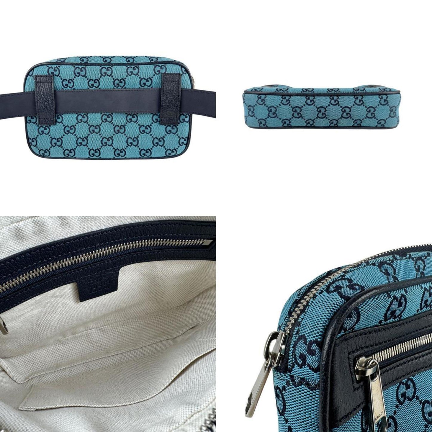 Gucci Blue Navy Gg Canvas Leather Fanny Pack ( )