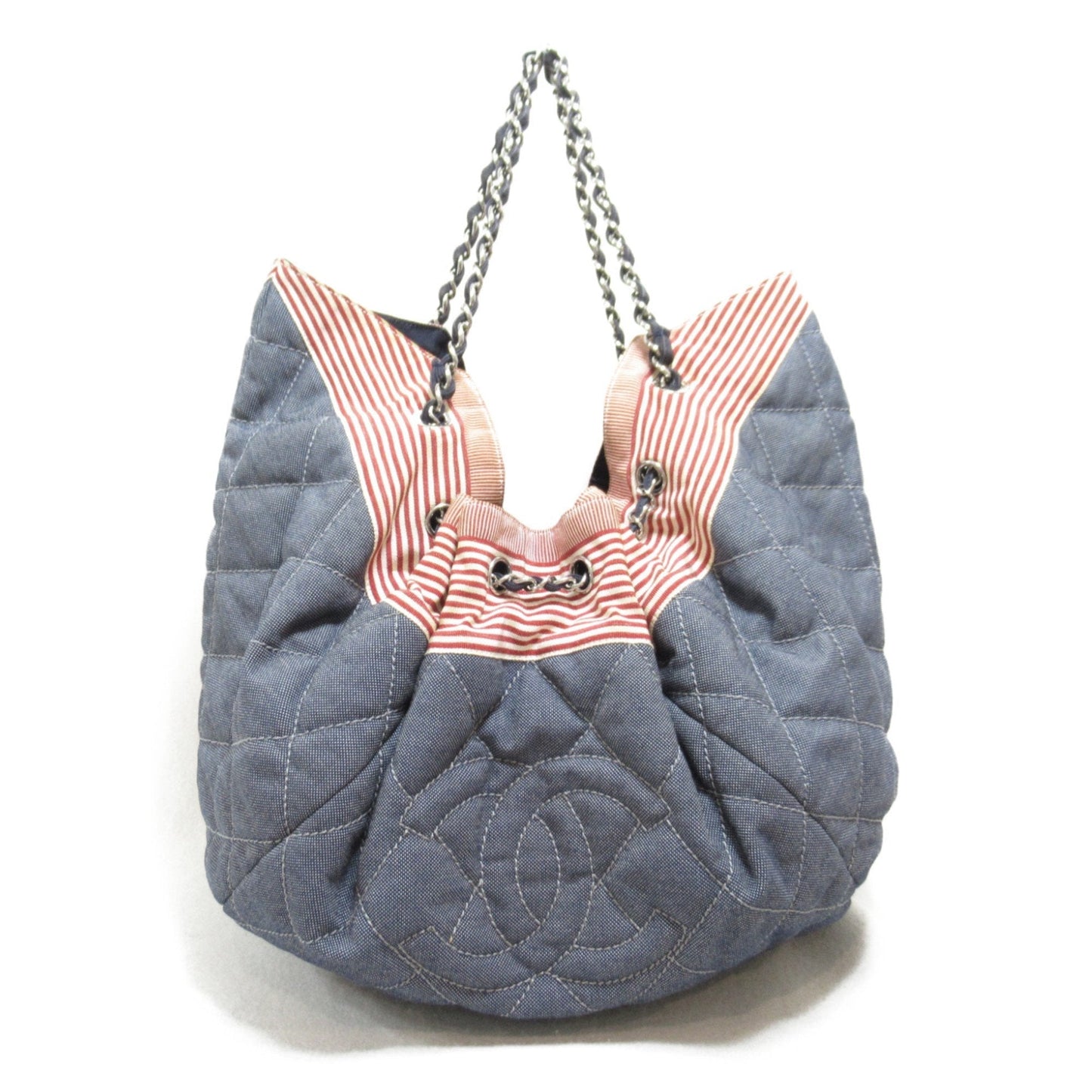 CHANEL Cococabus GM Shoulder Bag Blue Indigo Blue/Red/White denim A46887