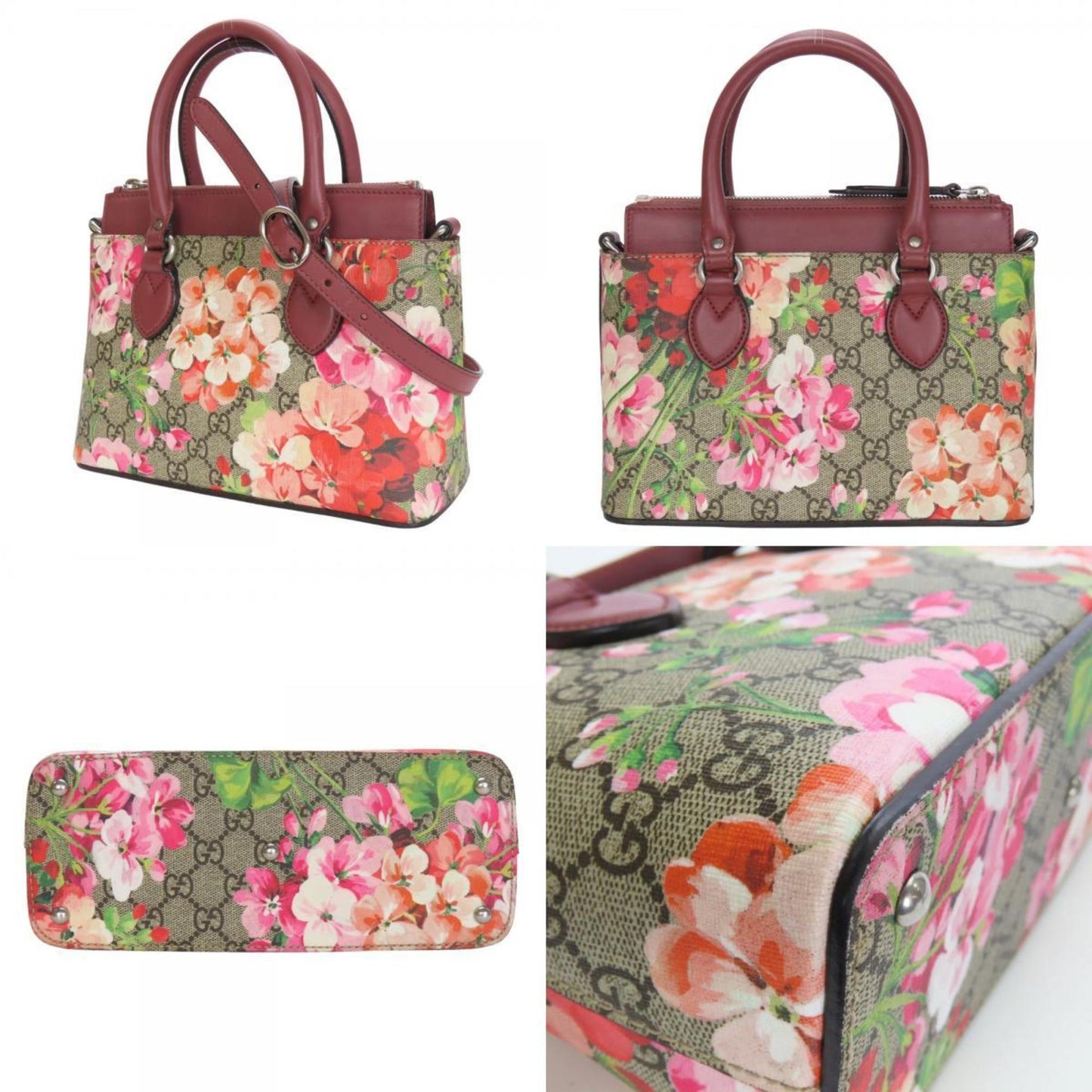 Gucci Gg Blooms Beige Pink Red Color Gg Supreme Handbag ( )