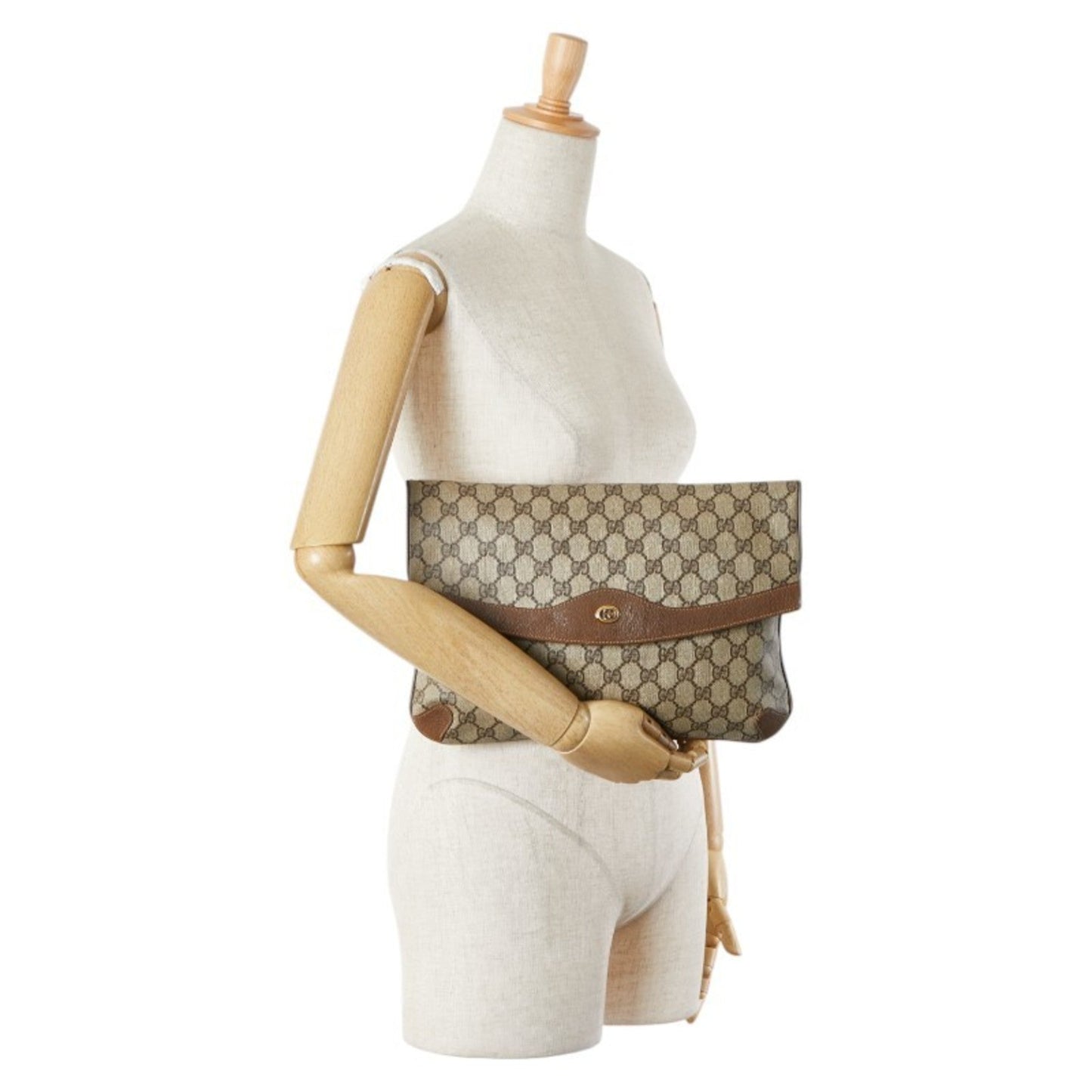 Gucci Beige Brown Pvc Leather Clutch Bag ( )