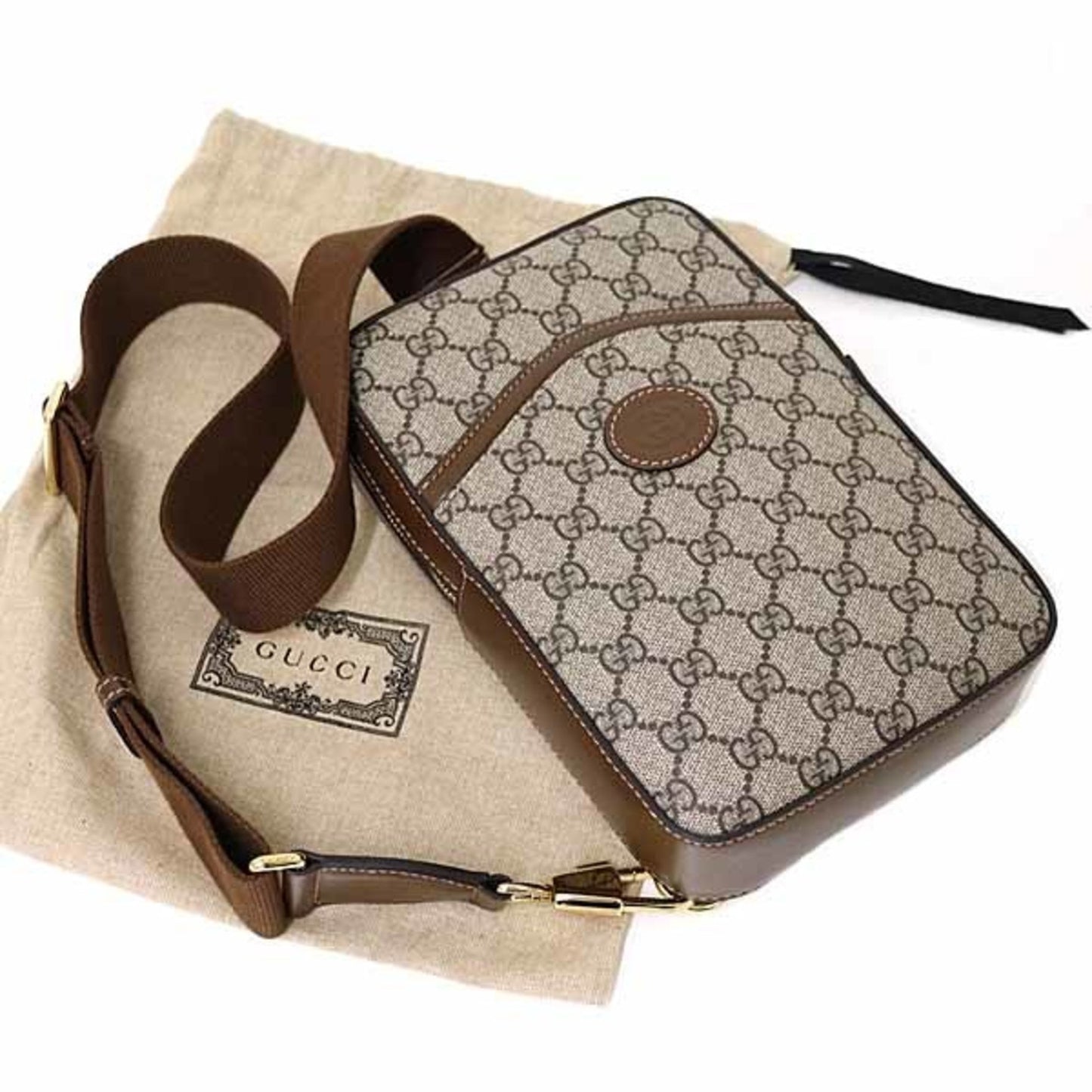 Gucci Beige Brown Gg Supreme Leather Sling Bag ( )