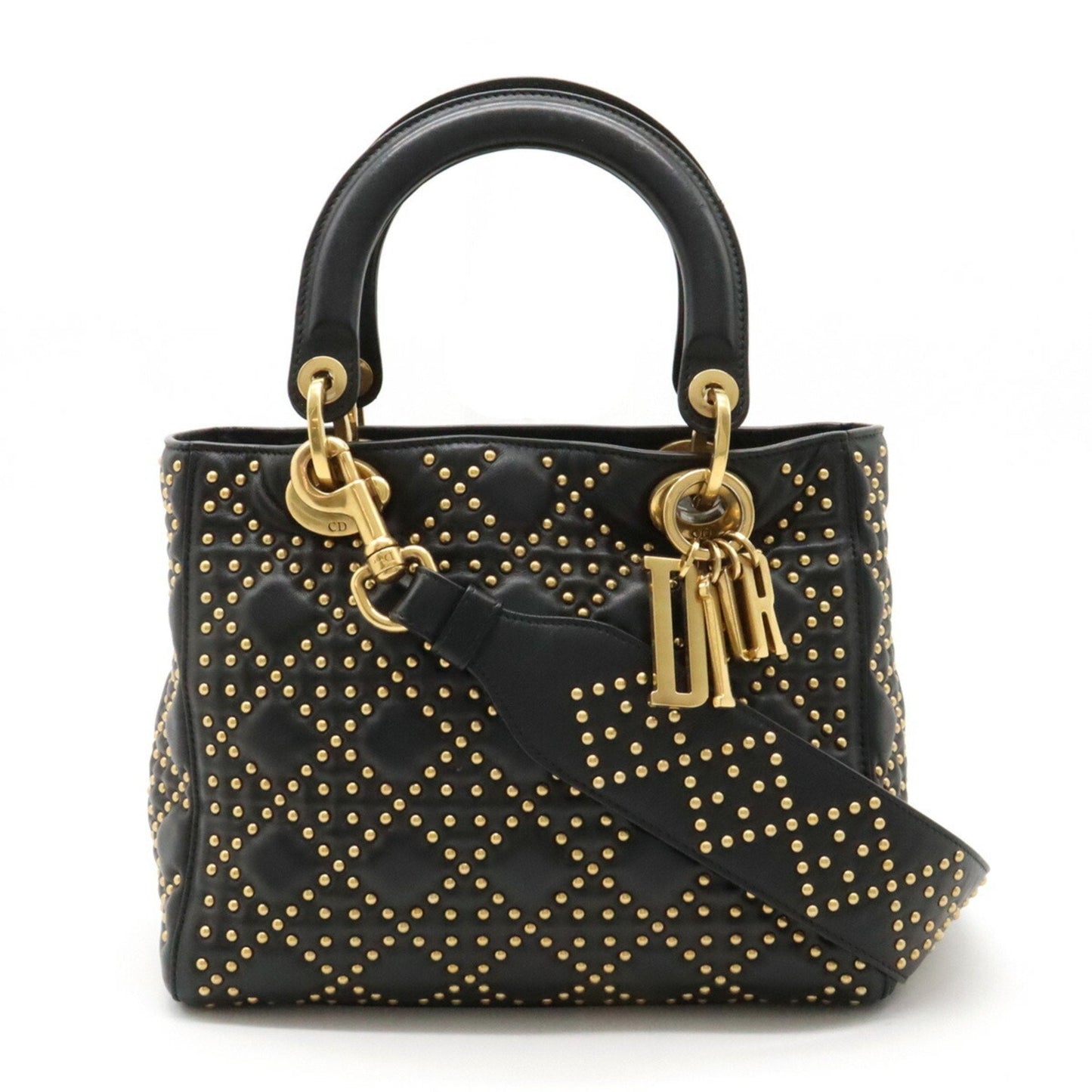 Christian Dior Lady Dior Black Leather Handbag Shoulder Bag ()