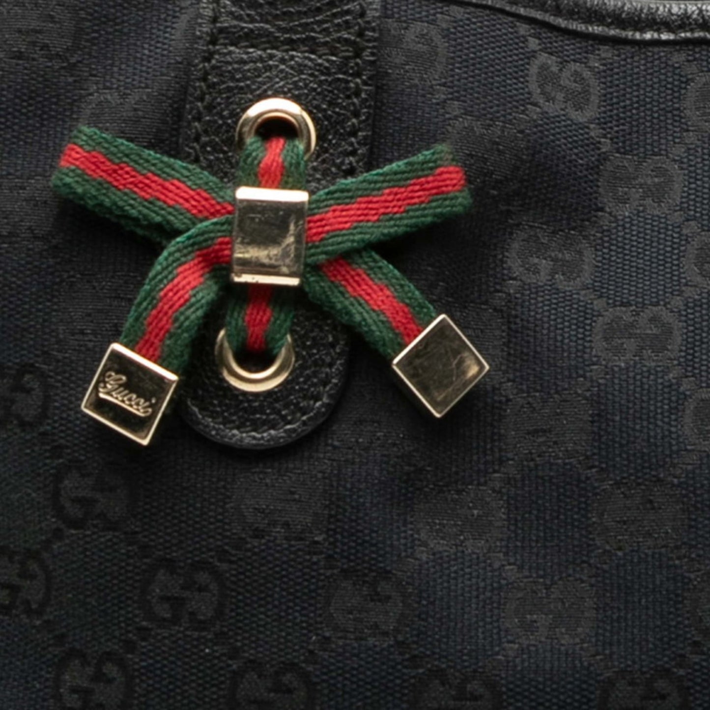 Gucci Black Canvas Leather Shoulder Bag Tote Bag ( )