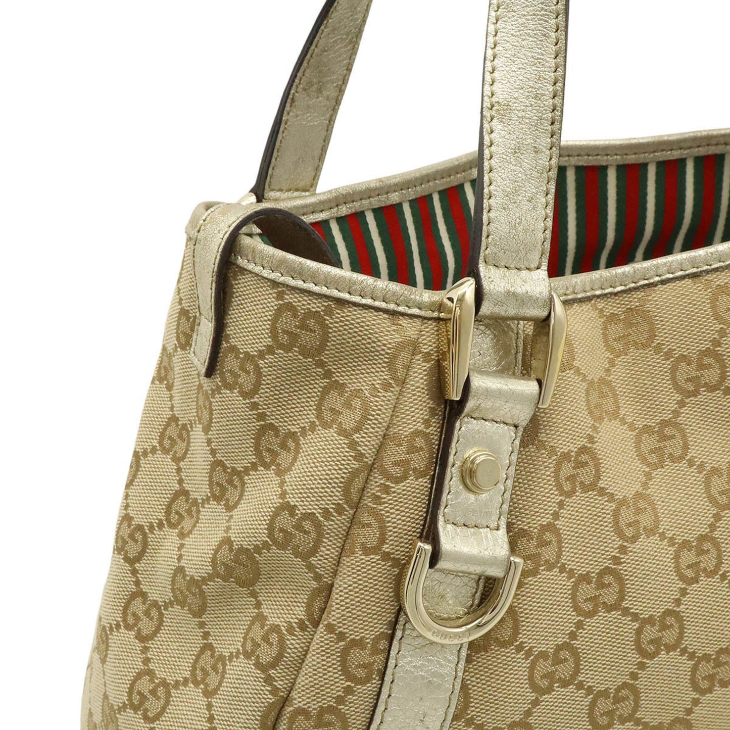 Gucci Beige Champagne Gold Gg Canvas Leather Shoulder Bag Tote Bag ( )