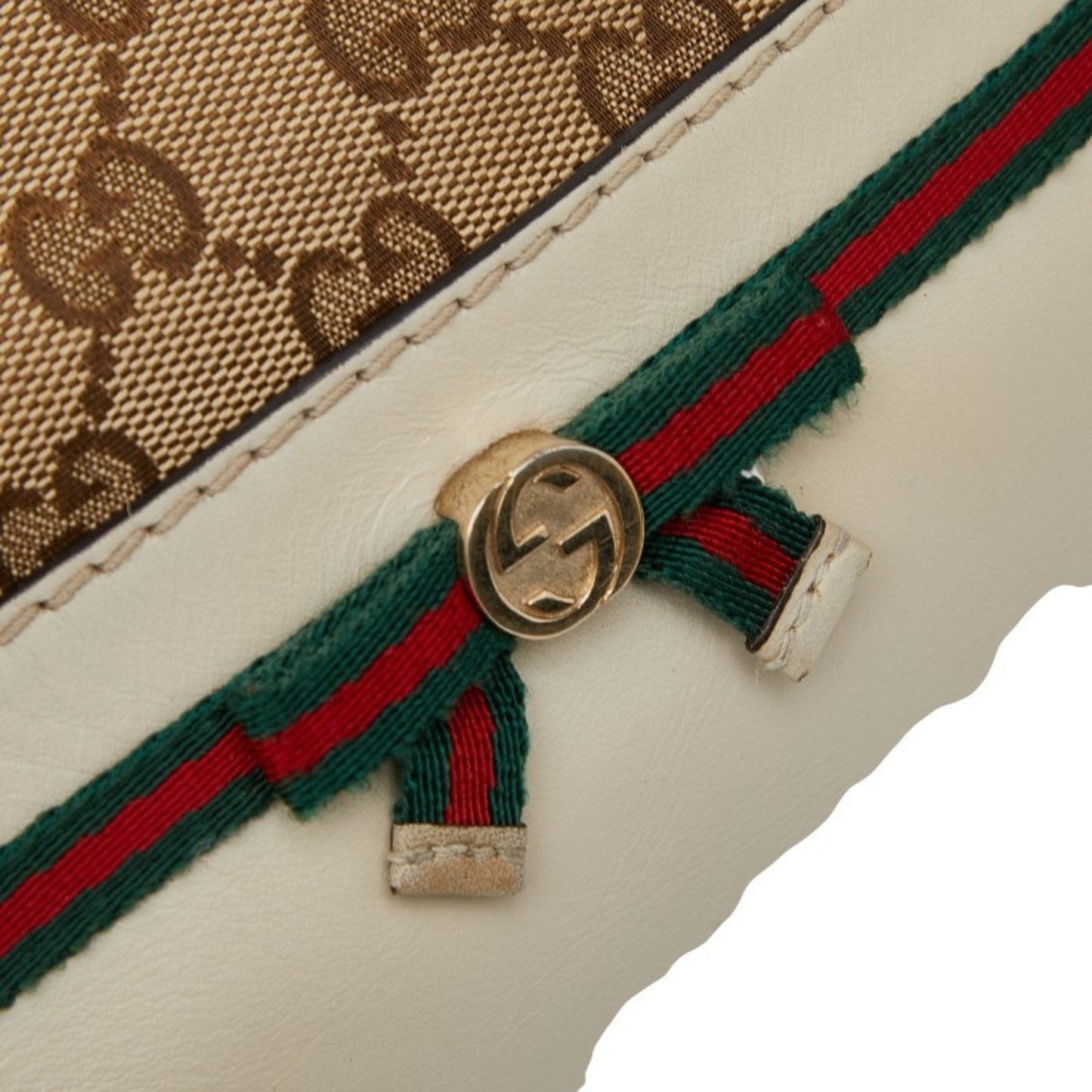 Gucci Beige Ivory Canvas Leather Shoulder Bag Tote Bag ( )