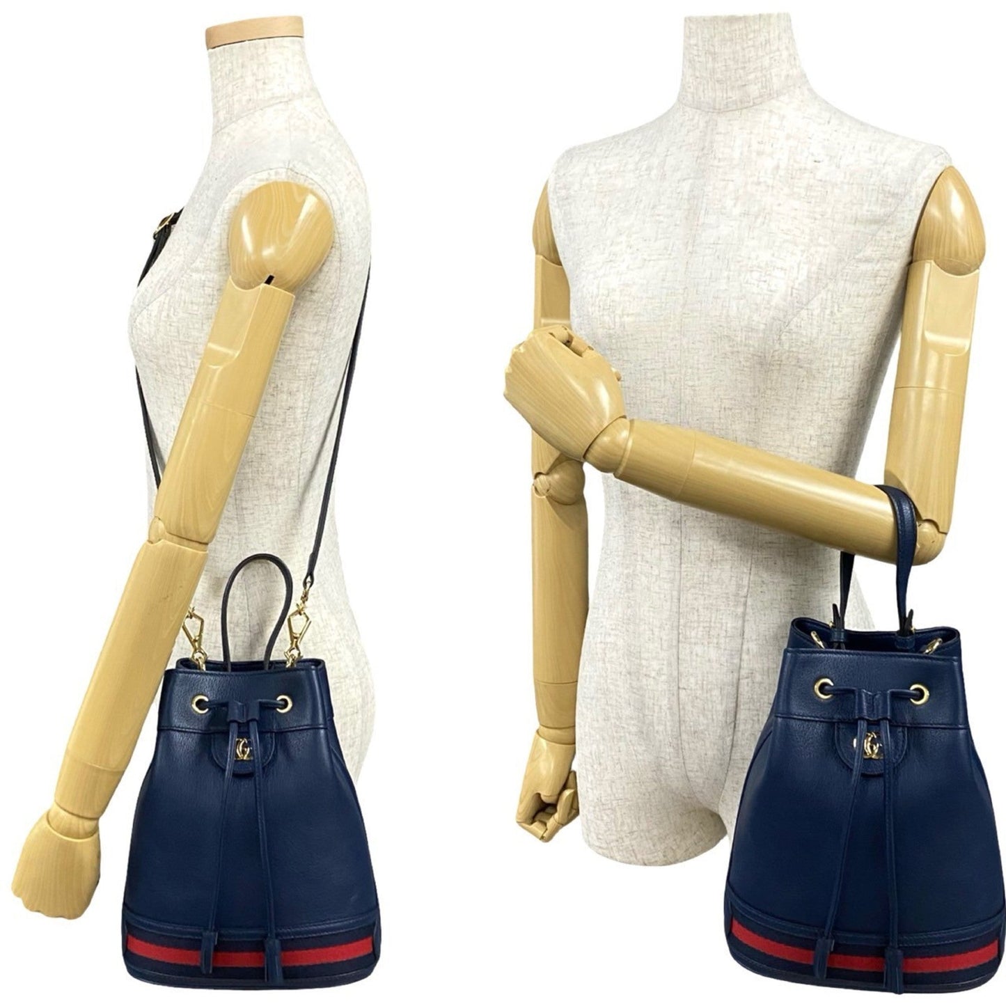 Gucci Navy Red Color Leather Handbag Shoulder Bag ( )