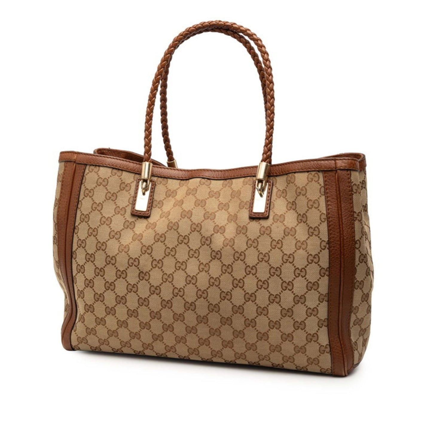 Gucci Beige Brown Gg Canvas Leather Shoulder Bag Tote Bag ( )