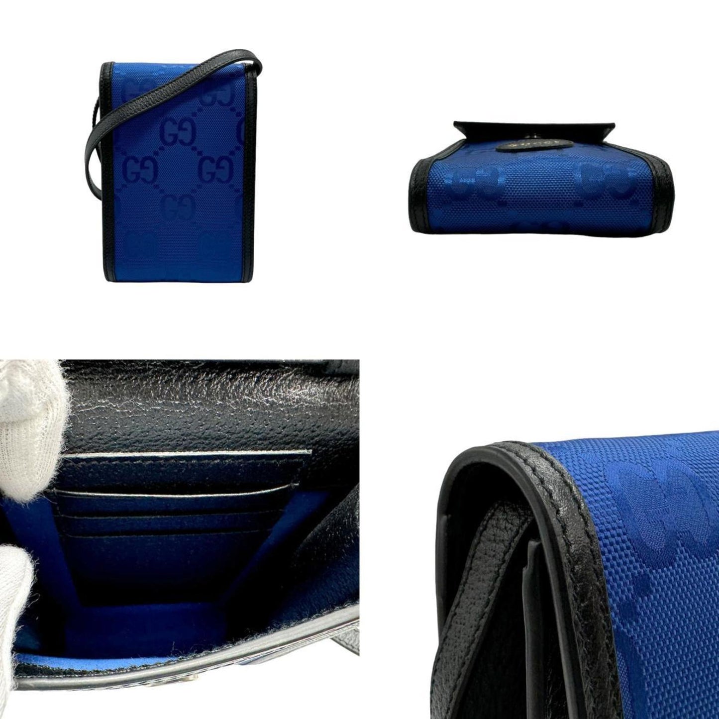 Gucci Black Blue Nylon Leather Shoulder Bag