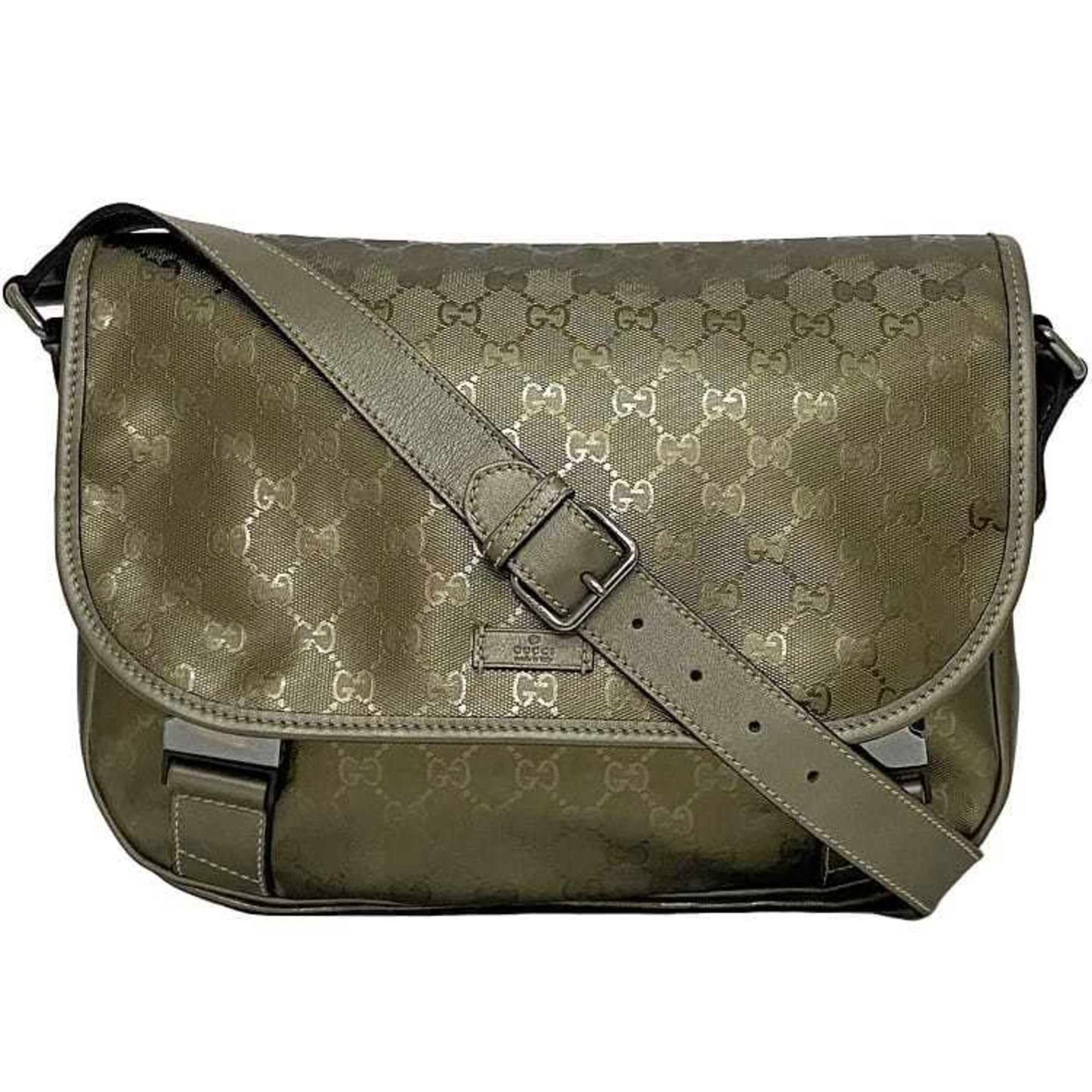 Gucci Green Khaki Coated Canvas Shoulder Bag ( )