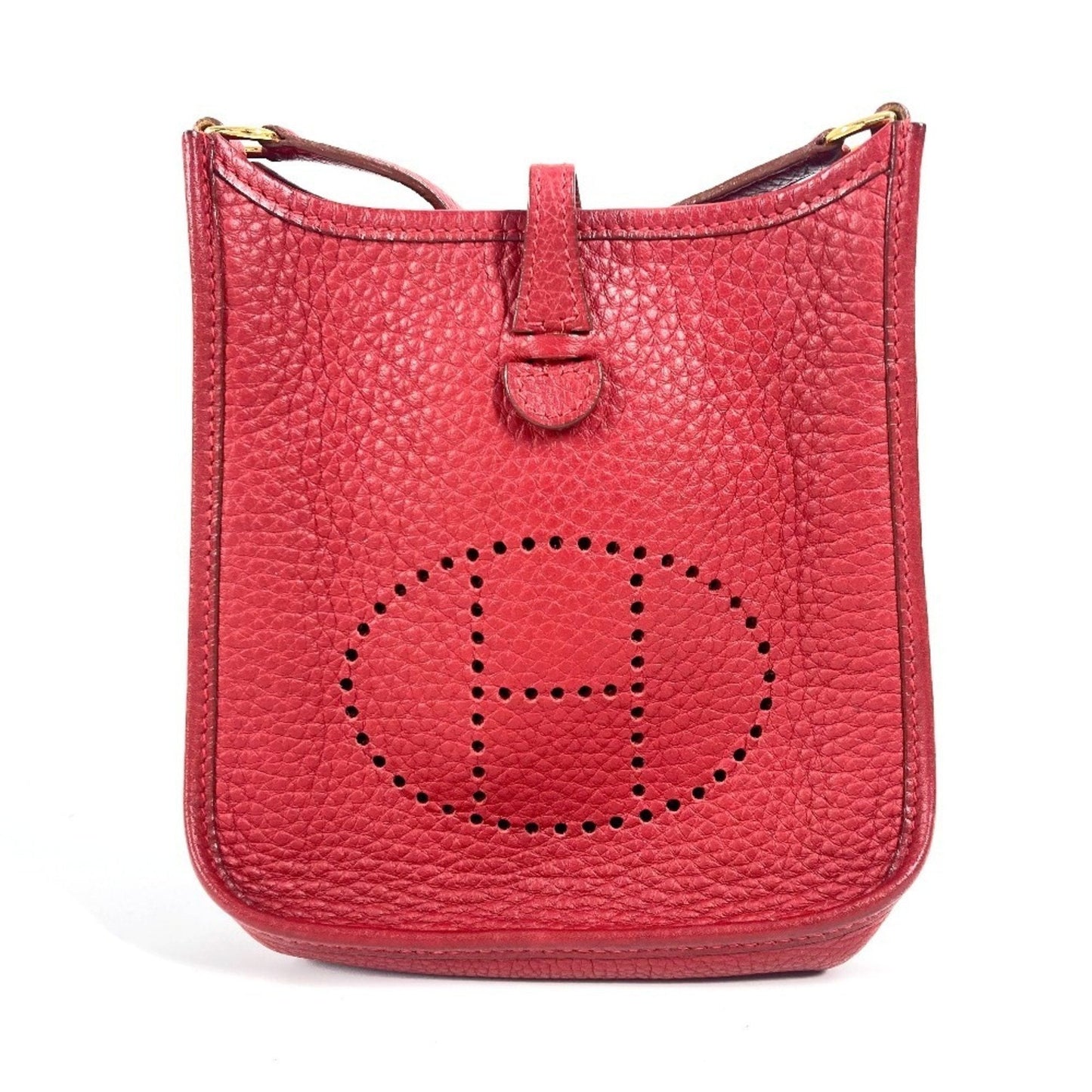 Hermes Red Color Rouge H Taurillon Clemence Leather Pochette Shoulder Bag ( )