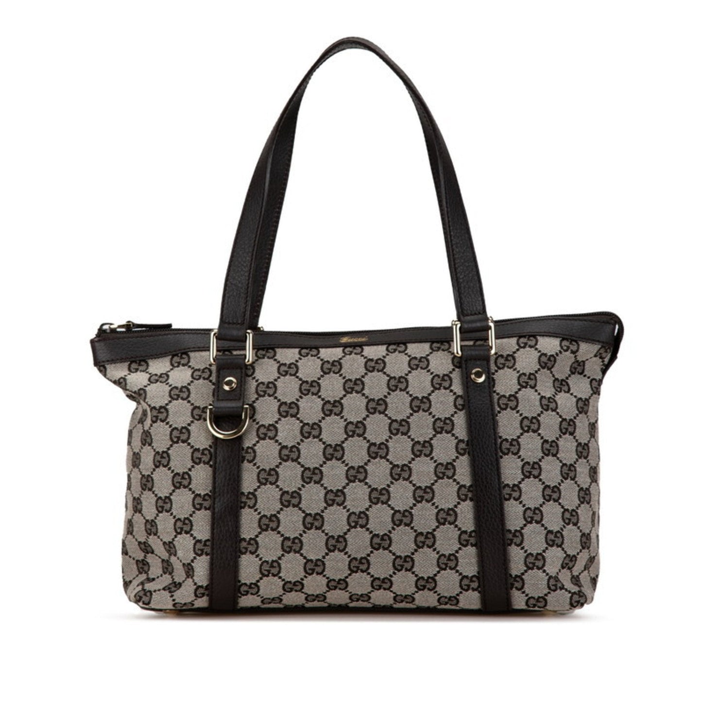 Gucci Black Canvas Leather Handbag Tote Bag