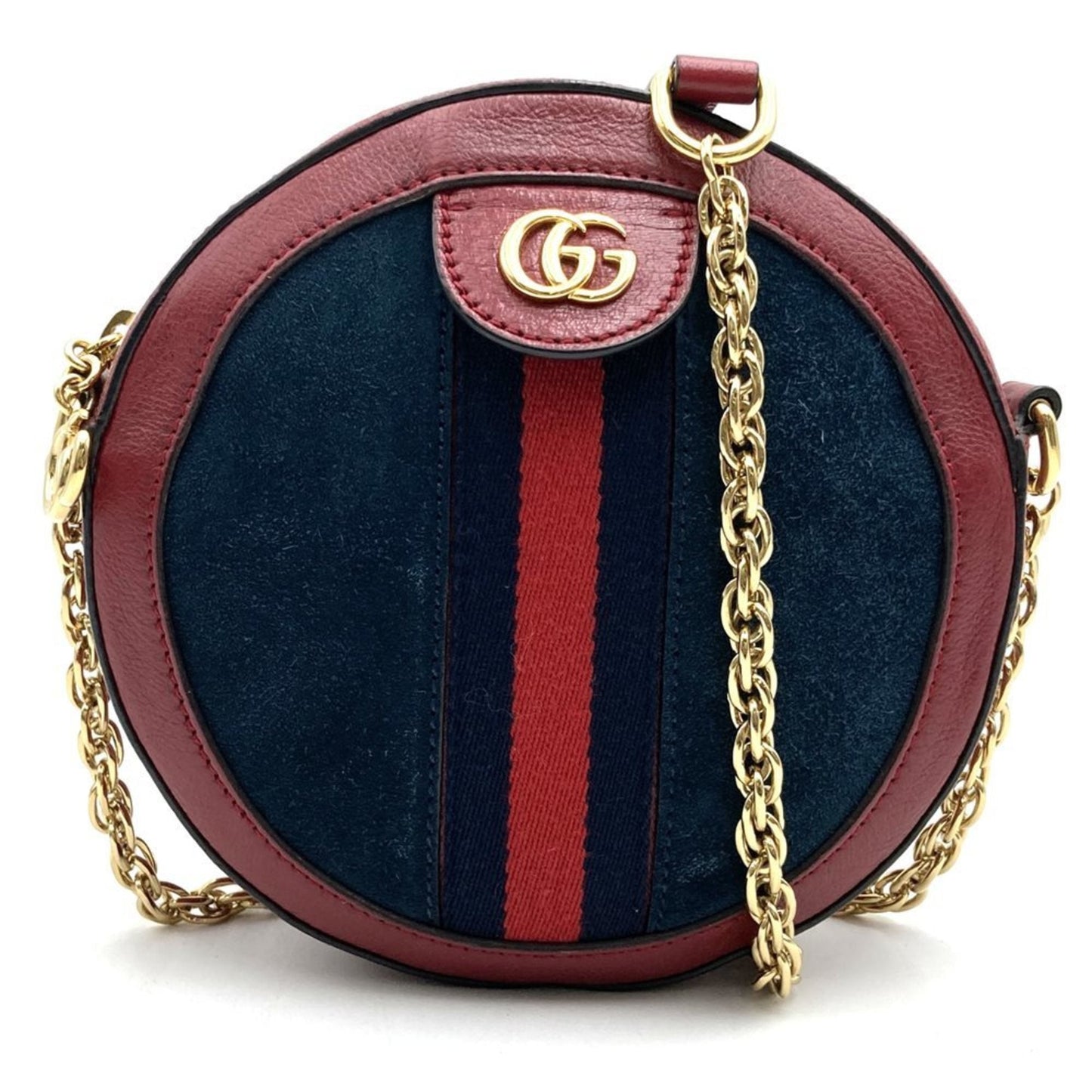 Gucci Gg Marmont Navy Red Color Suede Leather Shoulder Bag ( )