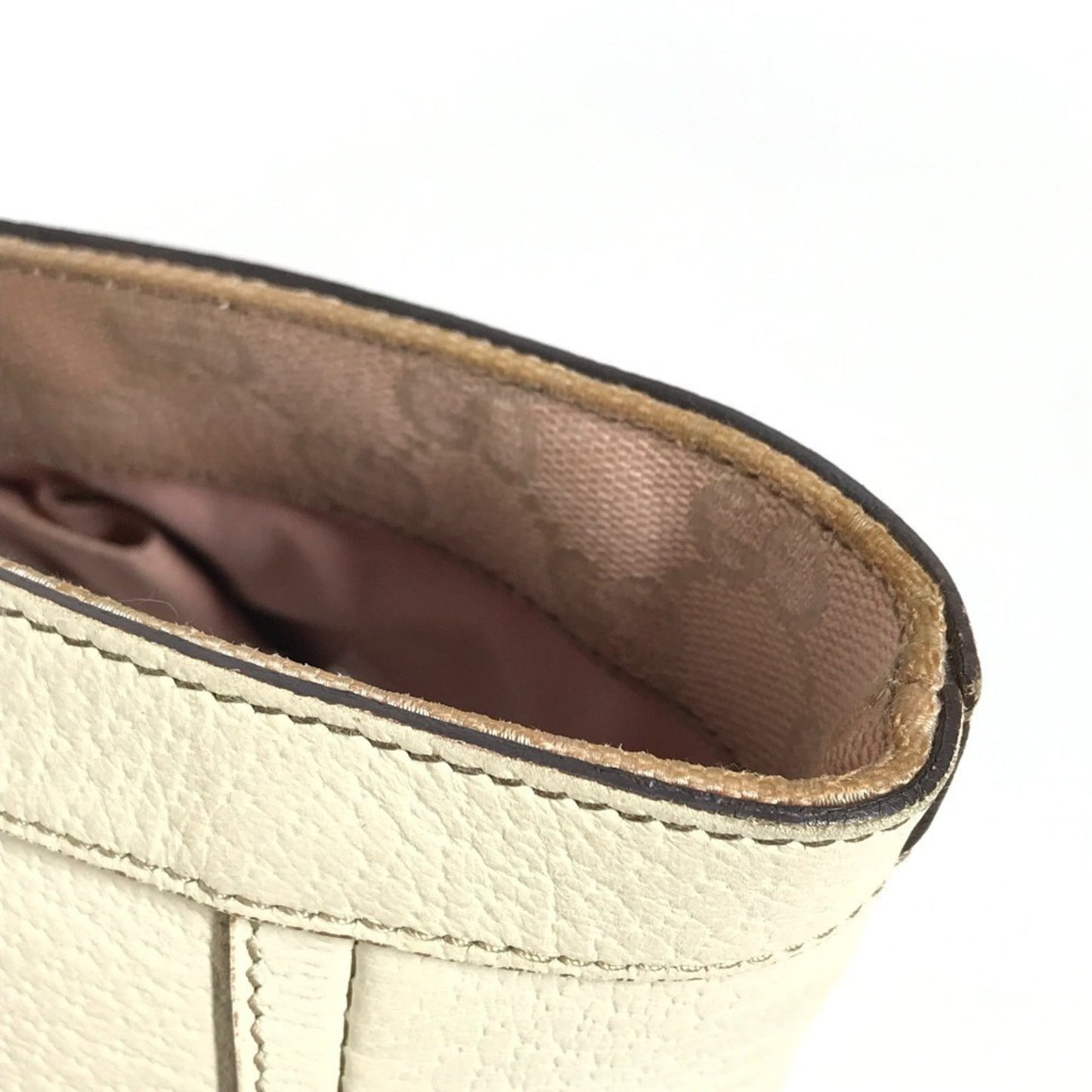 Gucci Pink White Leather Handbag Shoulder Bag Tote Bag ( )