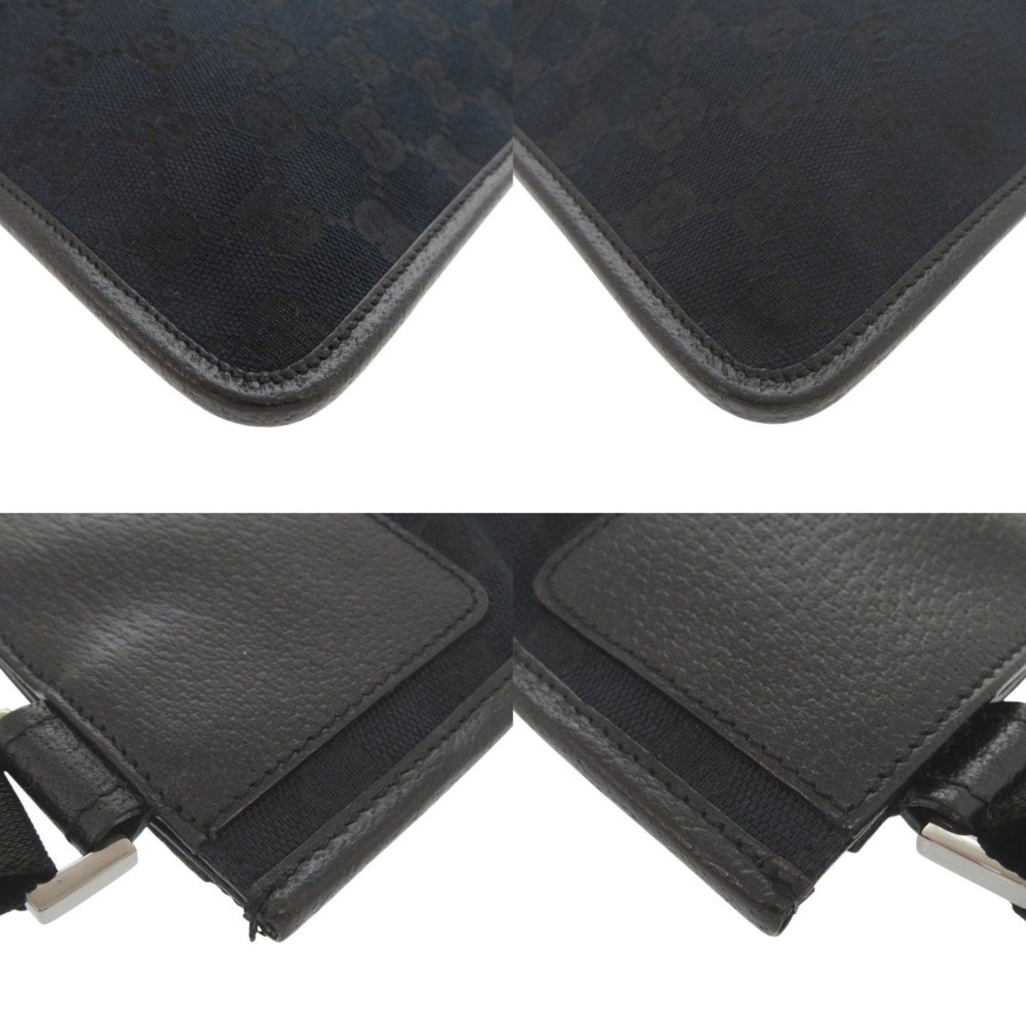 Gucci Black Gg Canvas Leather Shoulder Bag ( )