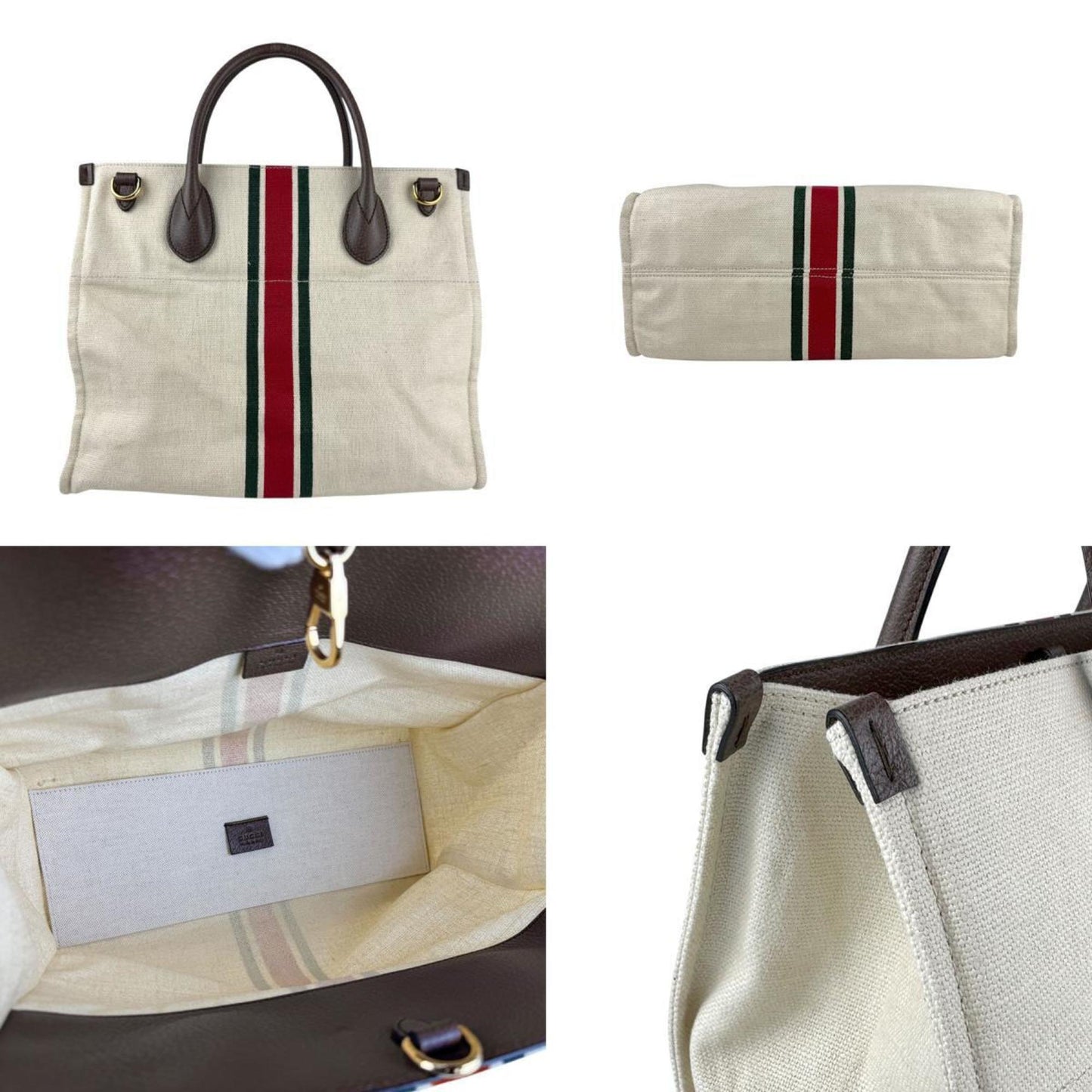 Gucci Brown Ivory Canvas Leather Handbag Shoulder Bag ( )