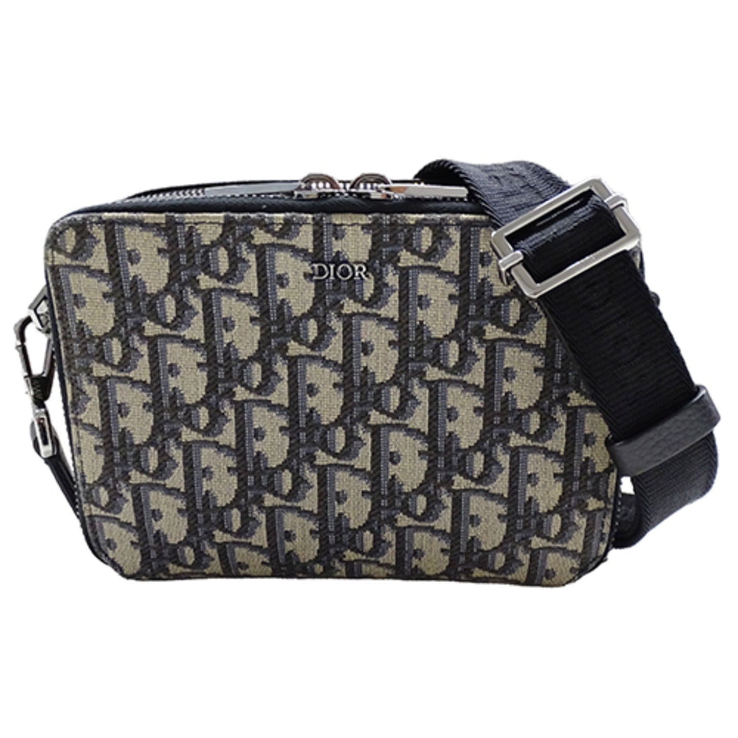 Christian Dior Beige Black Cotton Fabric Leather Shoulder Bag ()