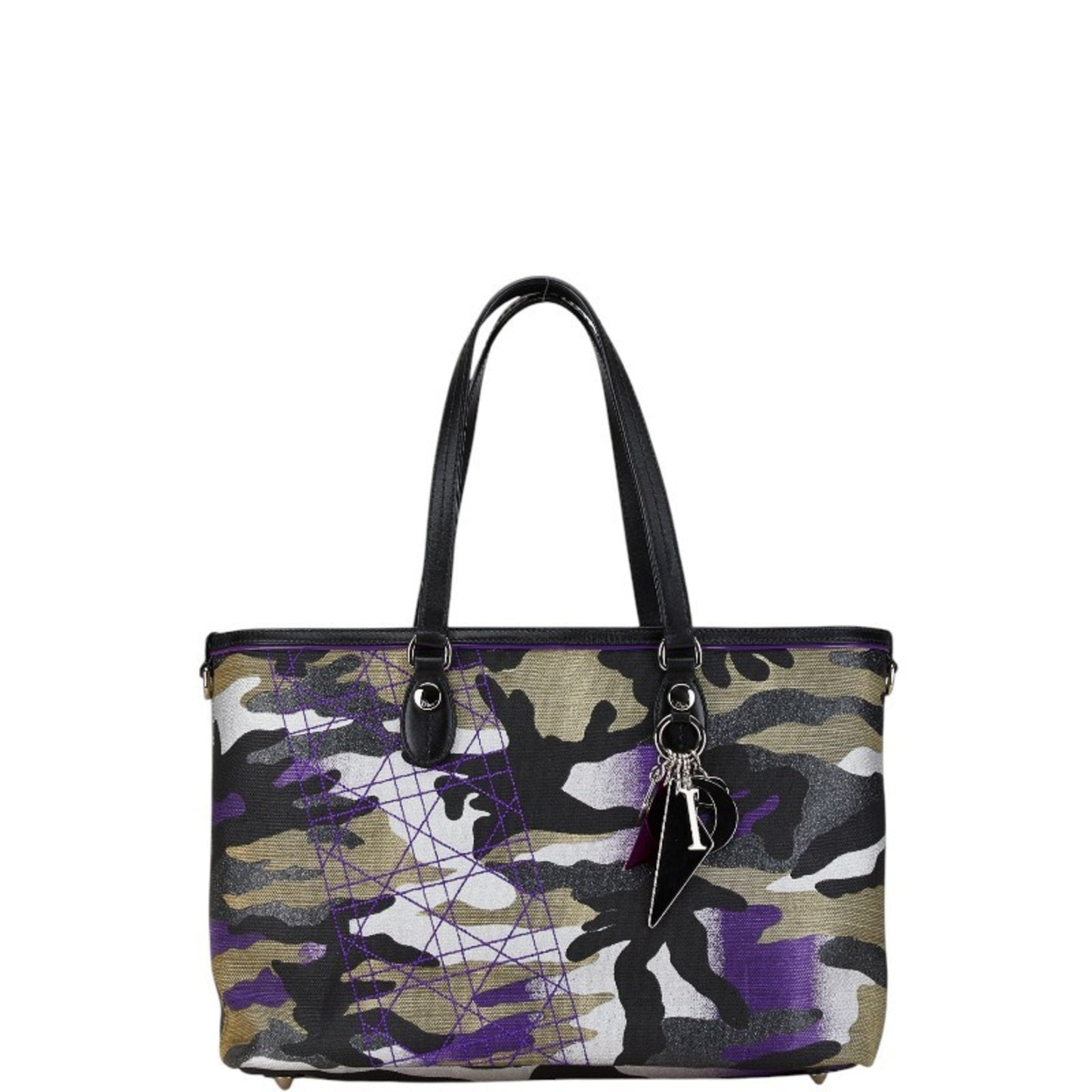 Christian Dior Black Multi-Color Purple Canvas Leather Tote Bag ()