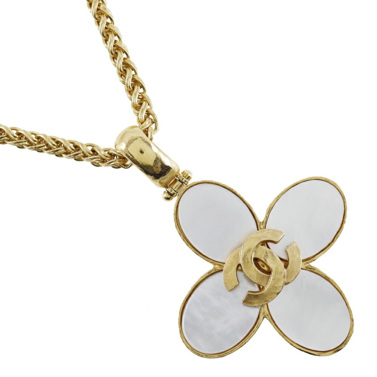 Chanel Coco Mark Necklace Flower   Gold Plated x Shell France Year 1995 95A COCO Ladies