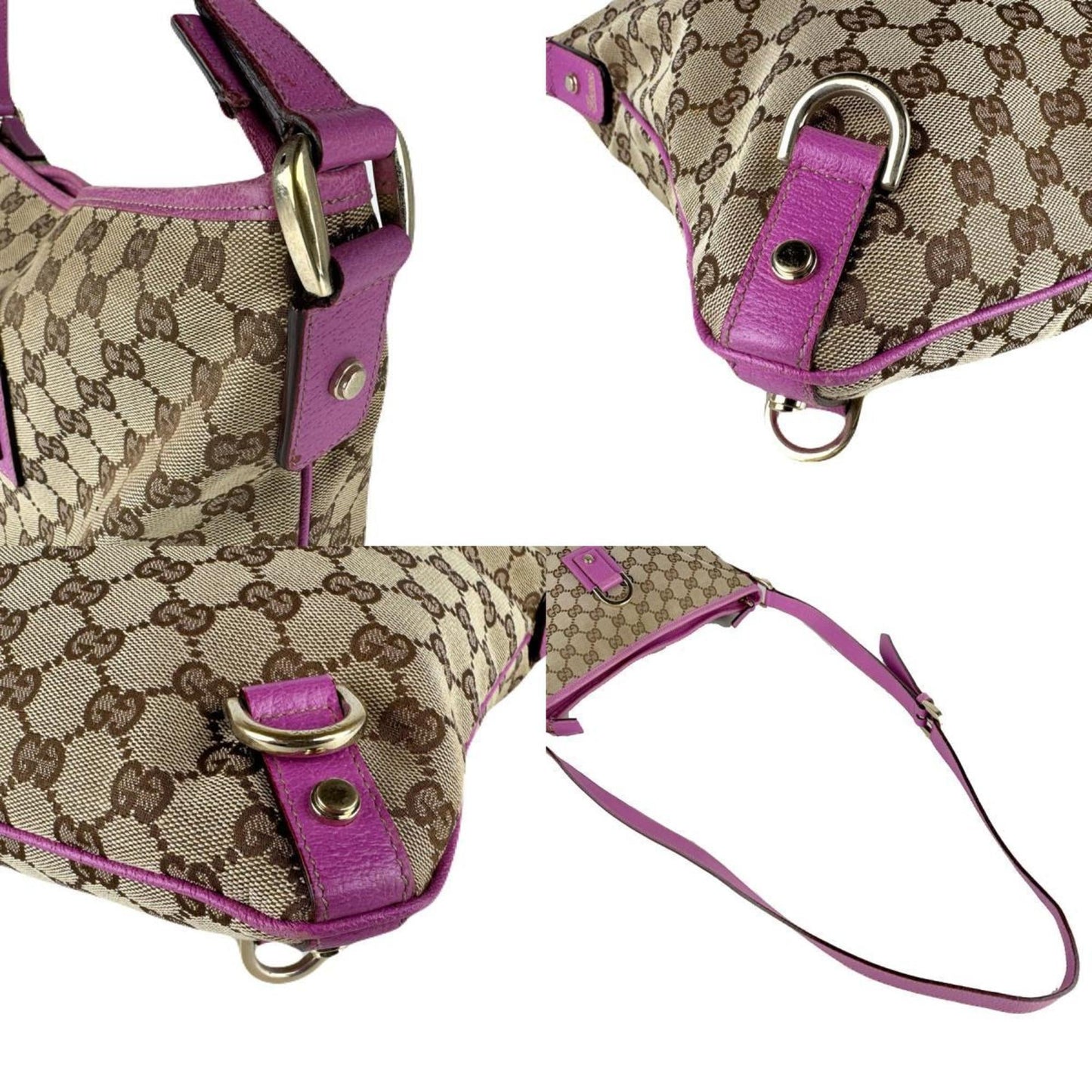 Gucci Brown Purple Gg Canvas Leather Shoulder Bag ( )