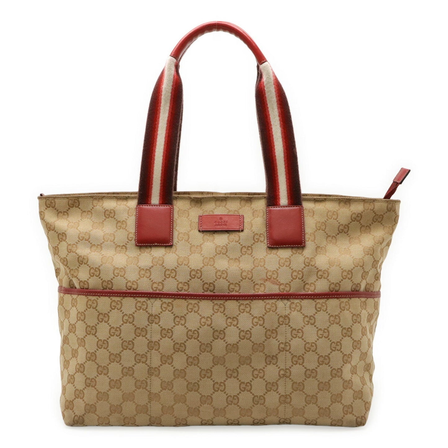 Gucci Beige Khaki Red Color Gg Canvas Leather Shoulder Bag Tote Bag ( )