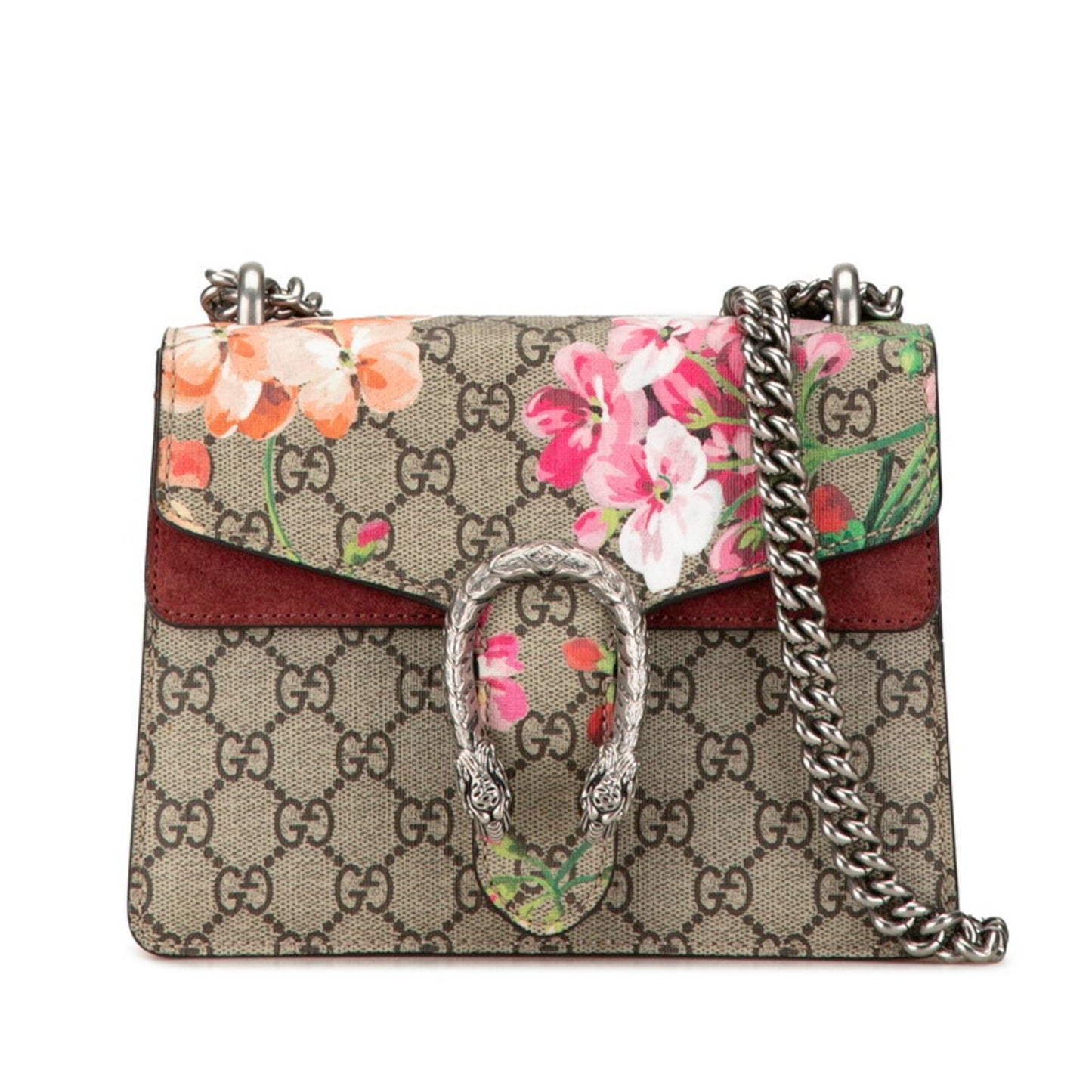 Gucci Gg Blooms Beige Wine Pvc Suede Shoulder Bag