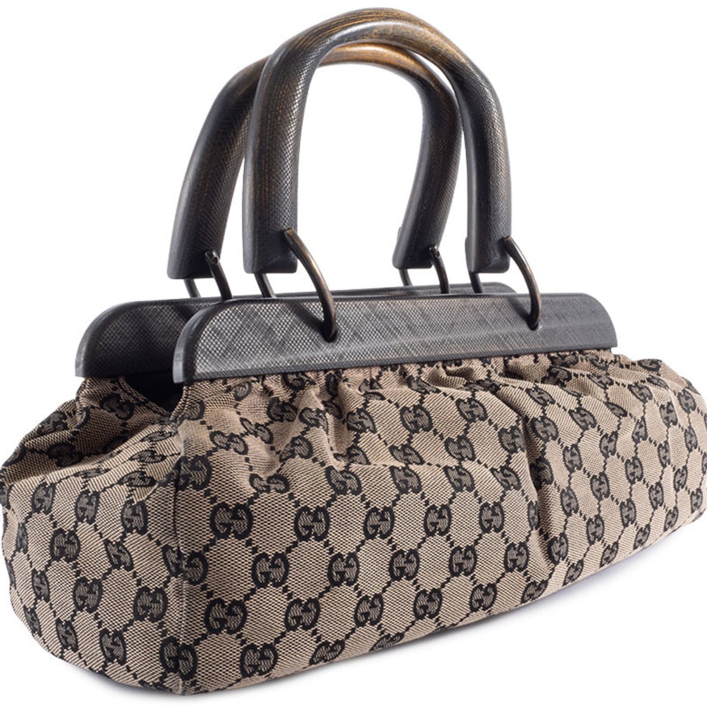 Gucci Gg Canvas Beige Black Gg Canvas Leather Handbag ( )