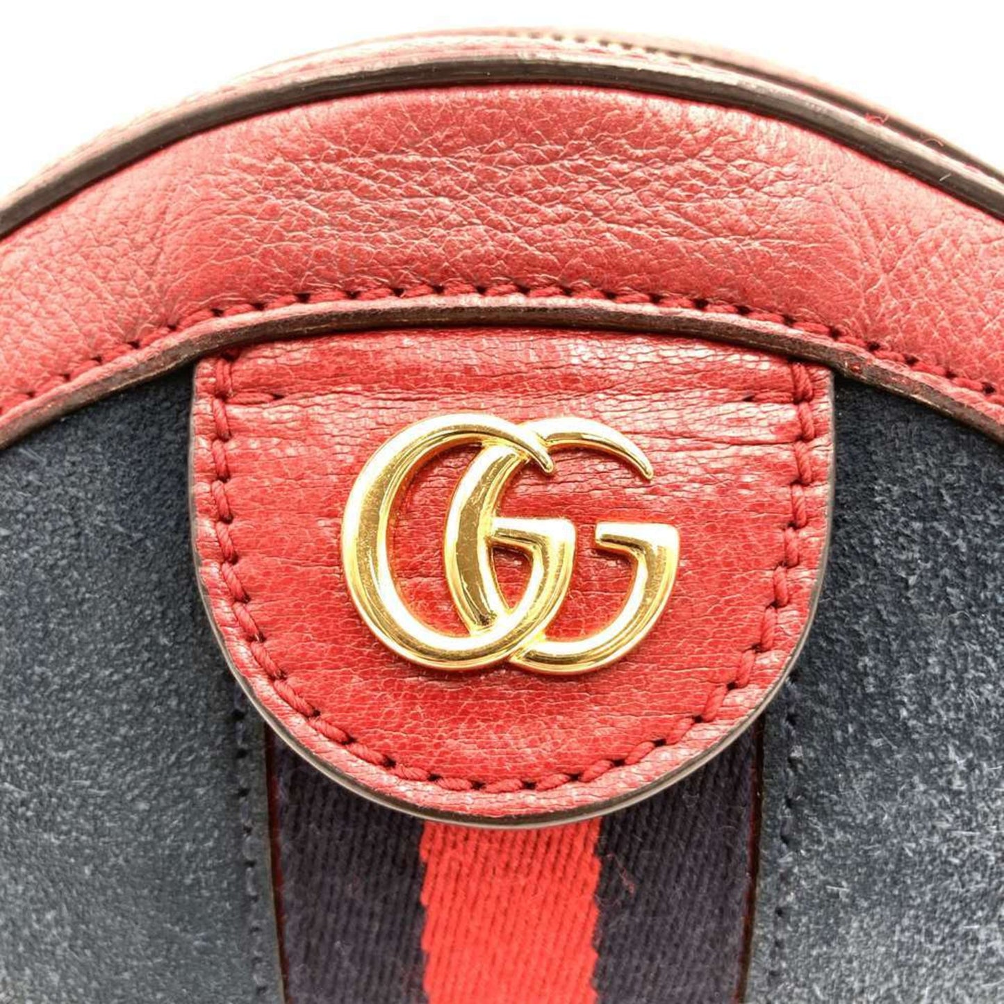 Gucci Gg Marmont Navy Red Color Suede Leather Shoulder Bag ( )