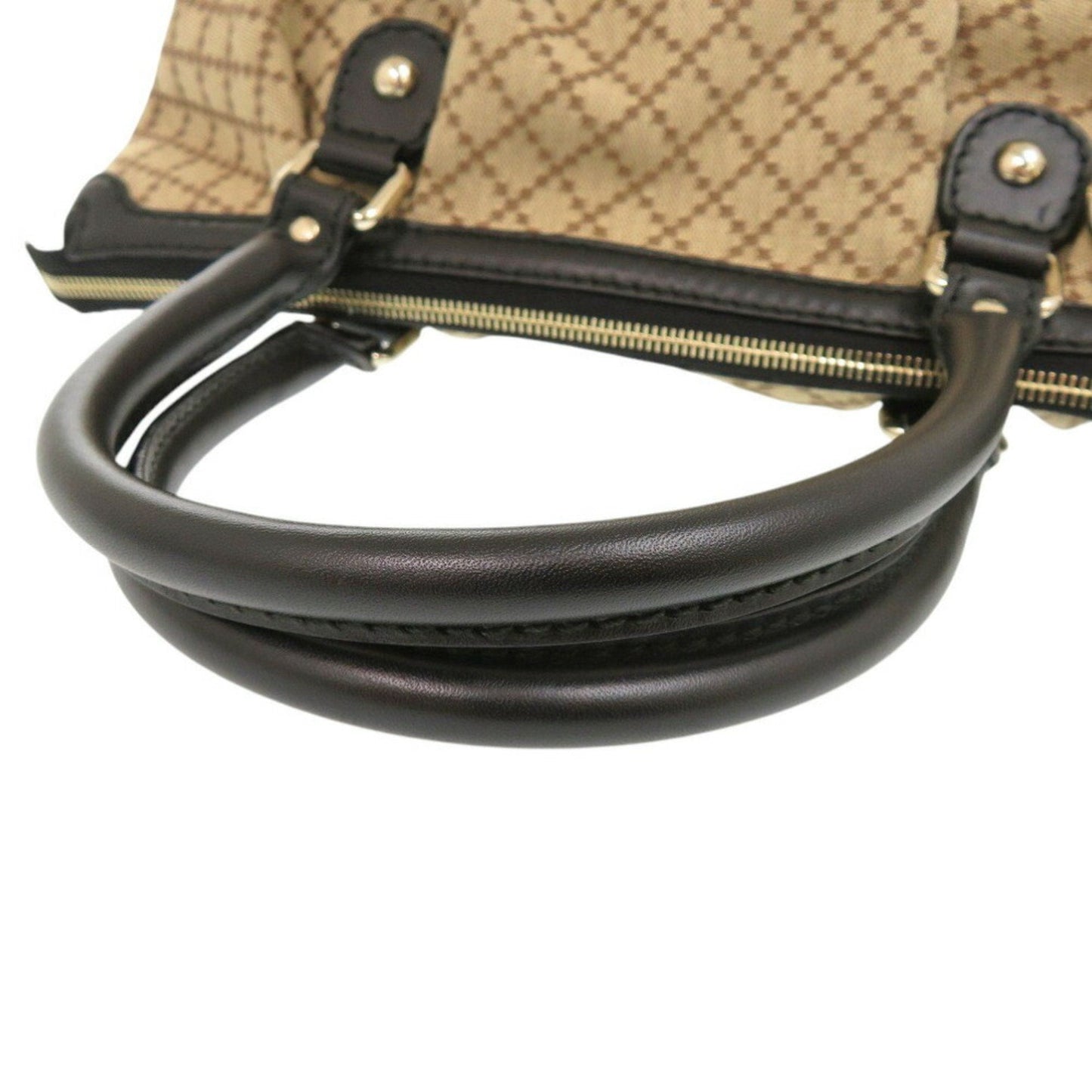 Gucci Beige Black Gg Canvas Leather Handbag ( )
