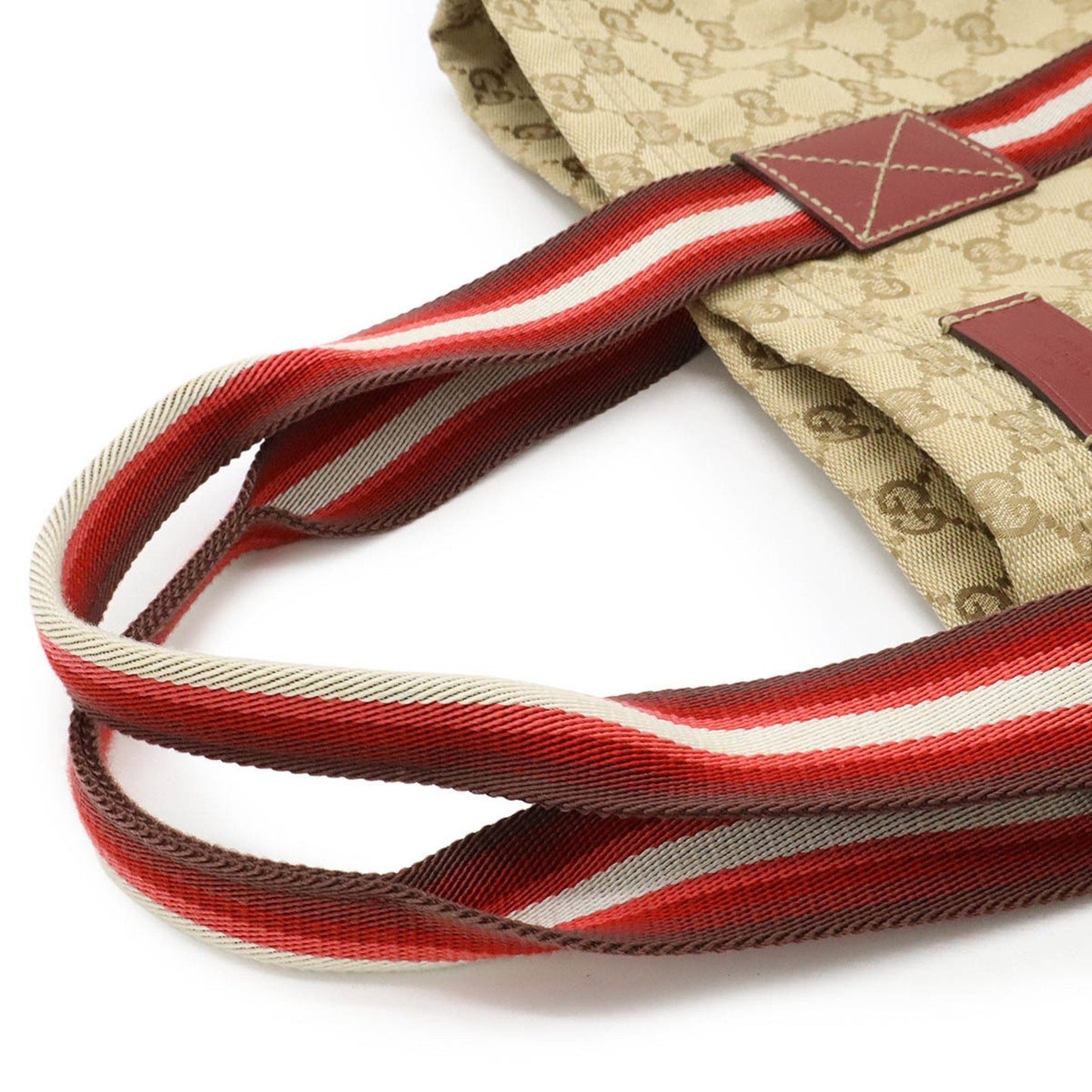 Gucci Beige Multi-Color Red Color Canvas Leather Shoulder Bag Tote Bag ( )