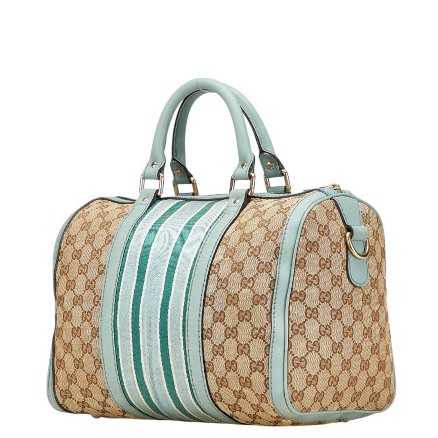 Gucci Beige Blue Canvas Leather Handbag Shoulder Bag ( )