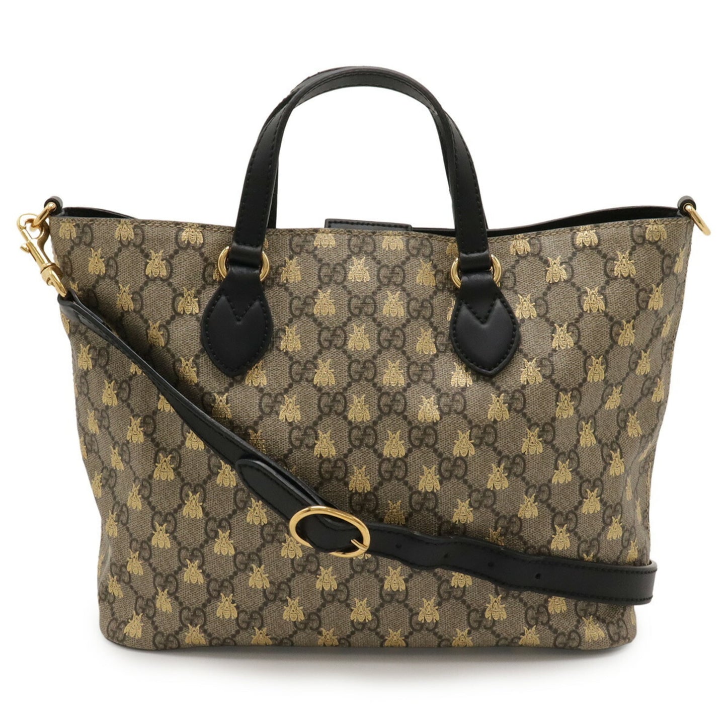 Gucci Beige Brown Gg Supreme Canvas Pvc Coated Canvas Leather Handbag Shoulder Bag Tote Bag ( )