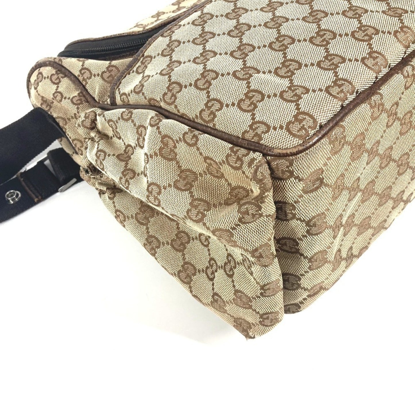 Gucci Gg Canvas Beige Dark Brown Gg Canvas Leather Shoulder Bag ( )