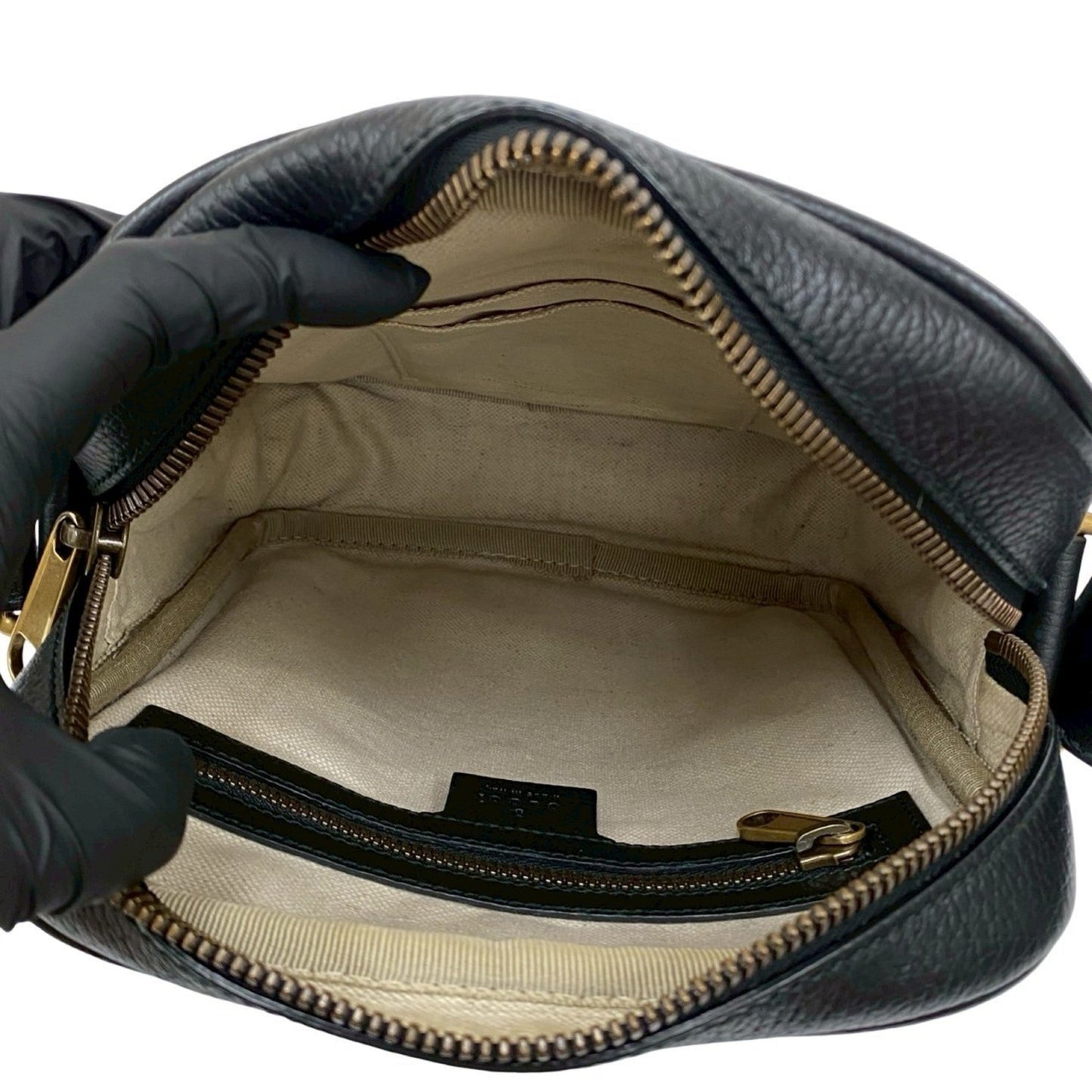 Gucci Black Green Red Color Leather Messenger Bag Pochette Shoulder Bag ( )
