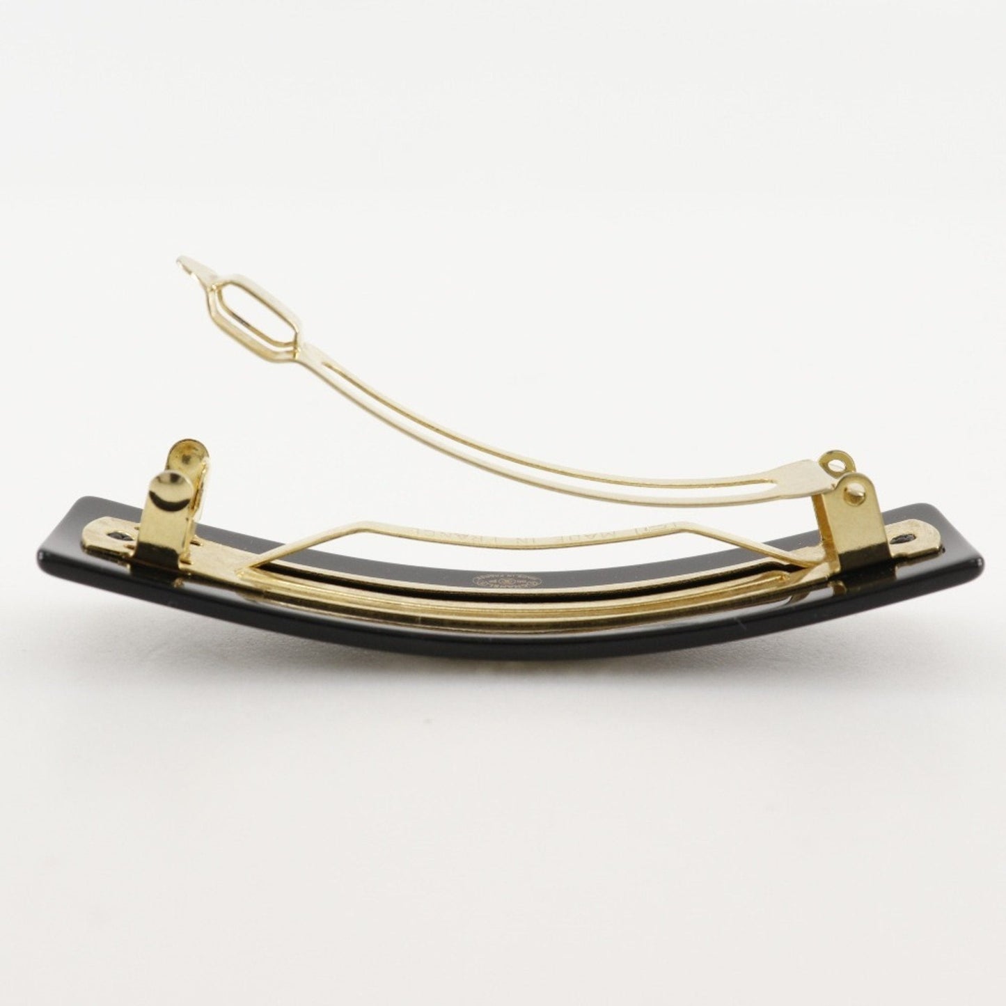 CHANEL COCO Mark Barrette Plastic x Rhinestone 2008 Black 08P Women's