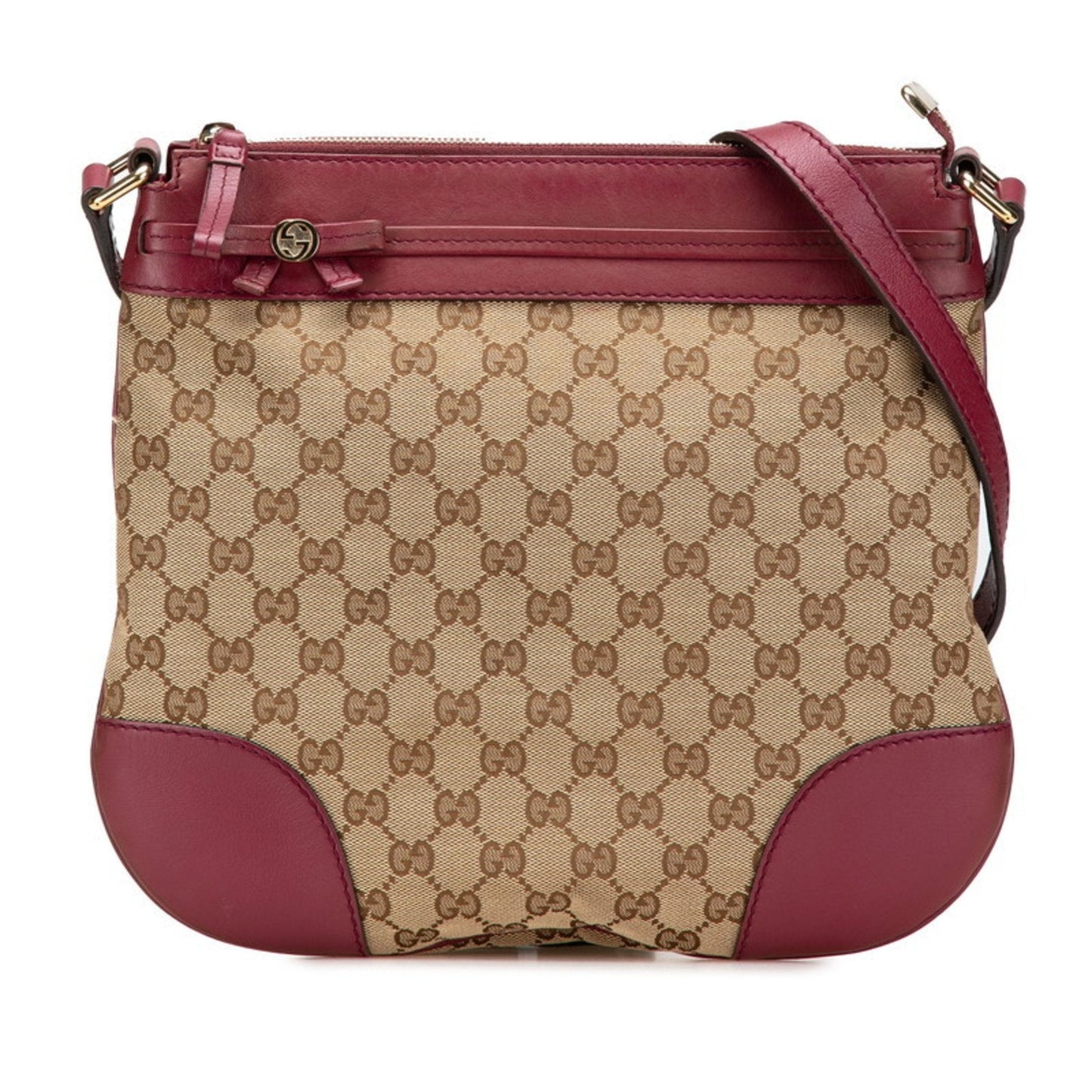 Gucci Beige Wine Canvas Leather Shoulder Bag ( )