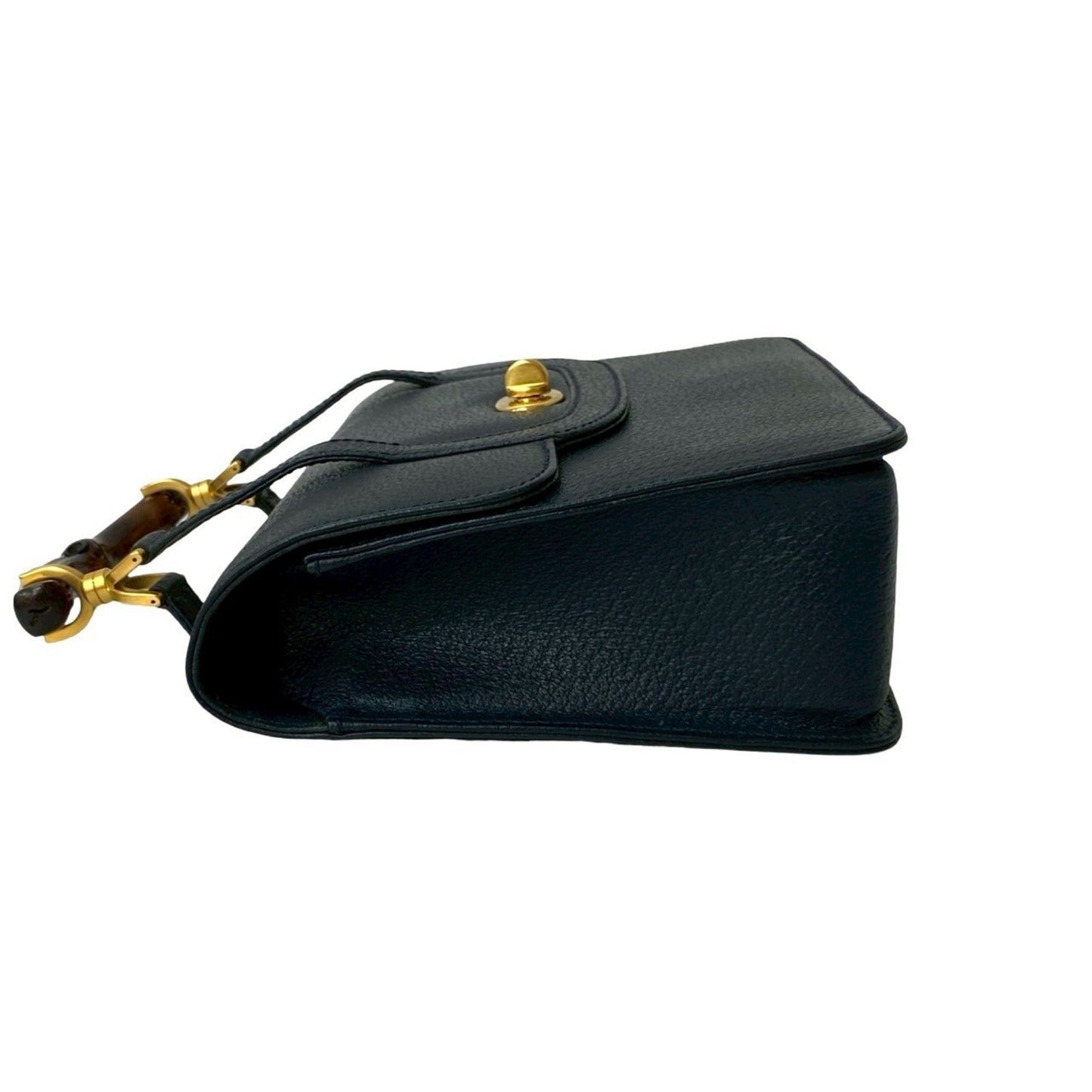 Gucci Navy Leather Bamboo Handbag Shoulder Bag ( )
