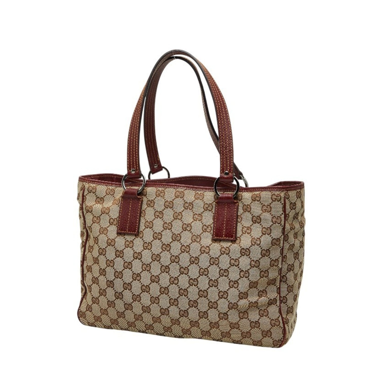 Gucci Beige Red Color Canvas Leather Handbag Tote Bag ( )